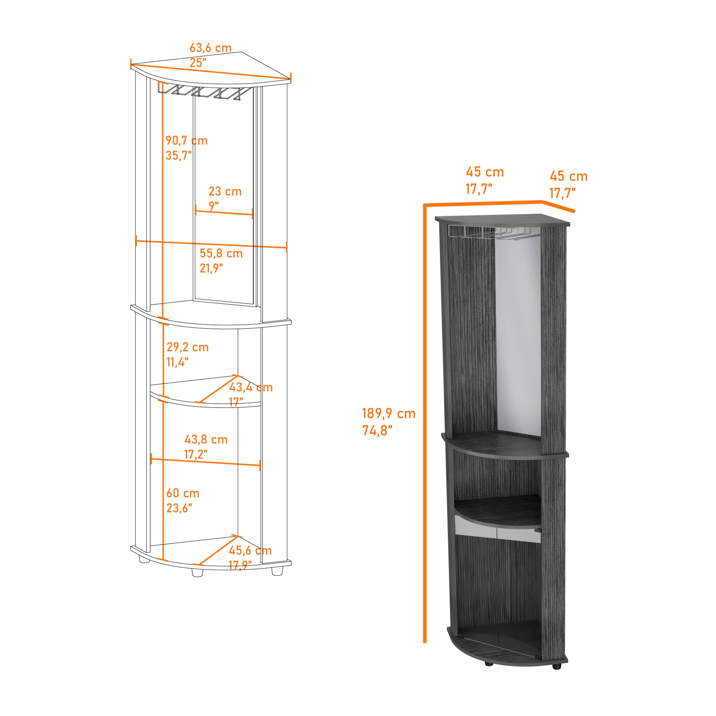 Smokey Oak 3-Tier Shelf Bar Cabinet