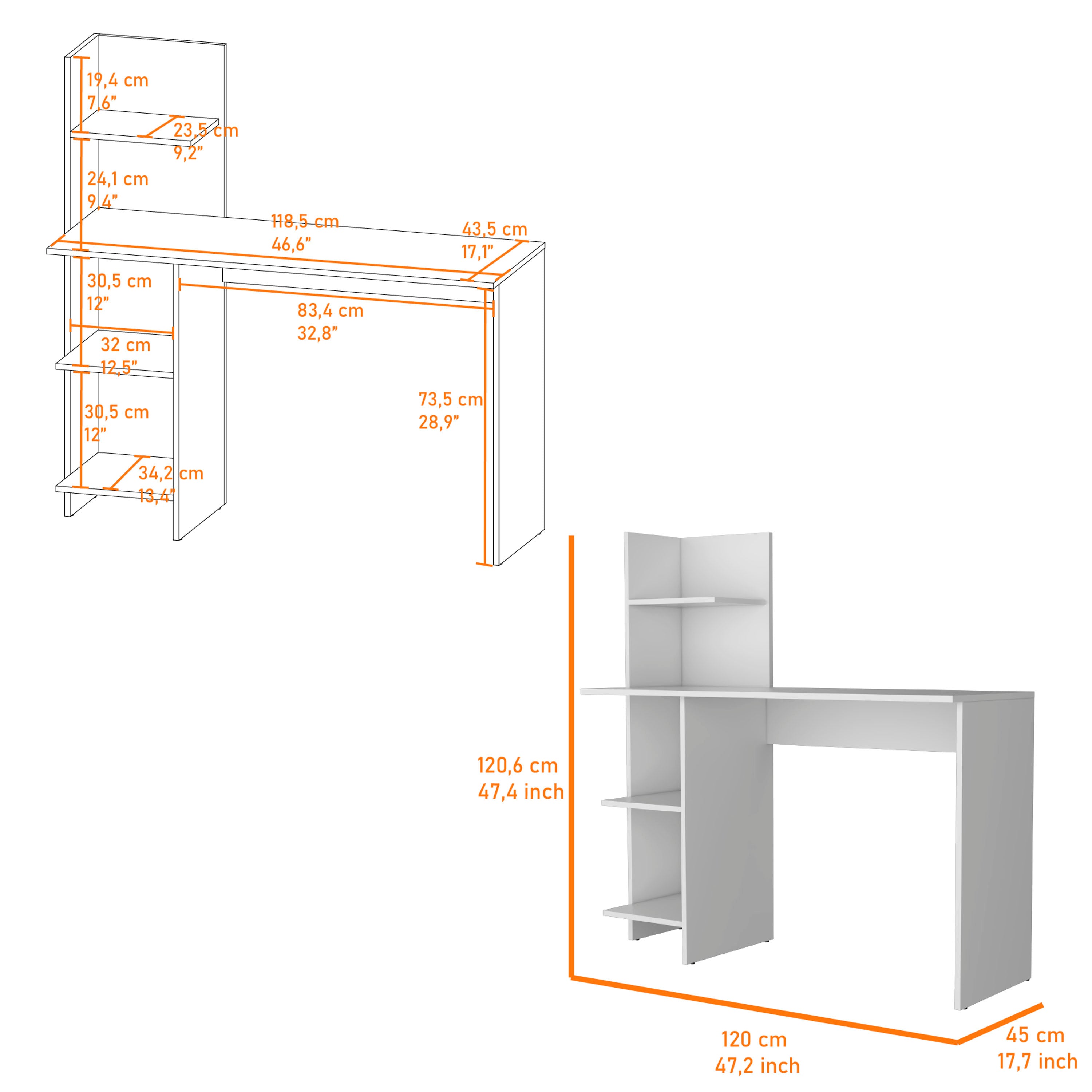 White Four Shelves Writing Desk