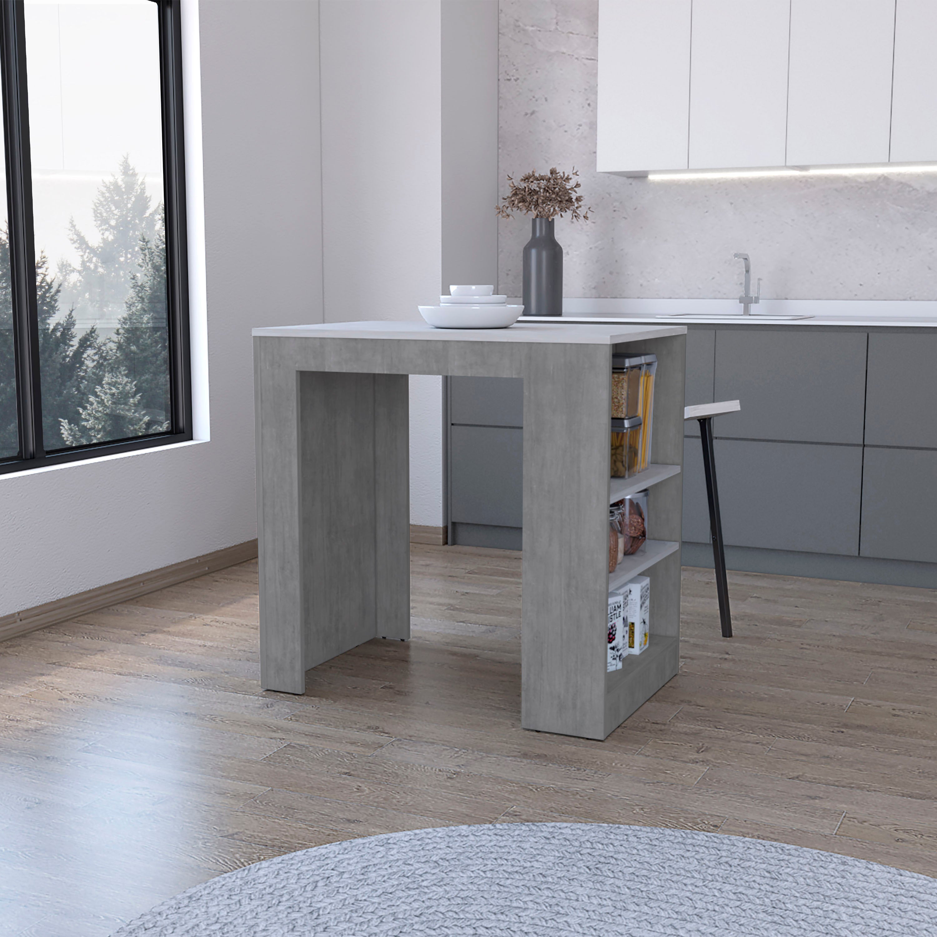 Concrete Gray and Ibiza Marble Counter Height Table Top Kitchen Island