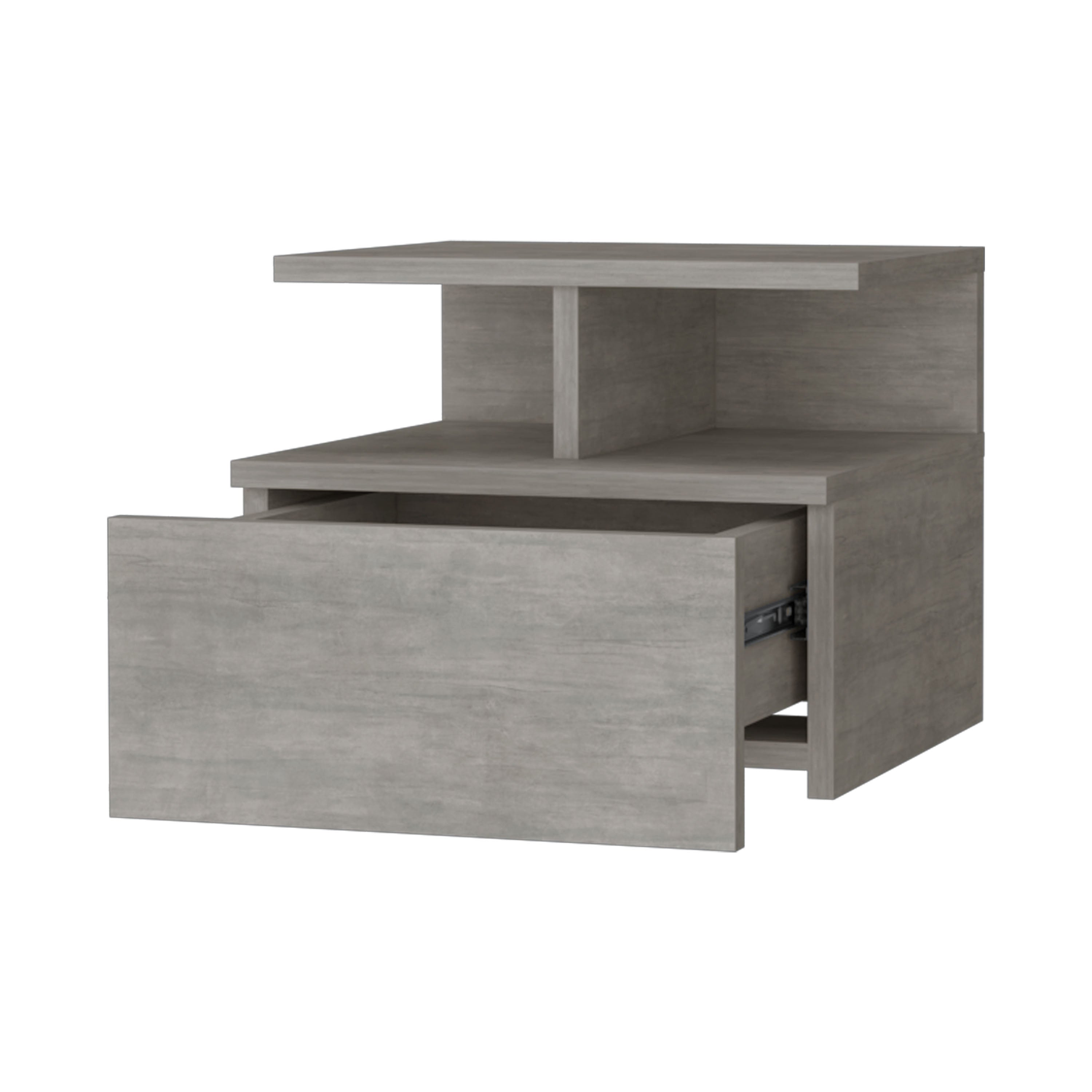 Concrete Gray 2-Tier Shelf Floating Nightstand