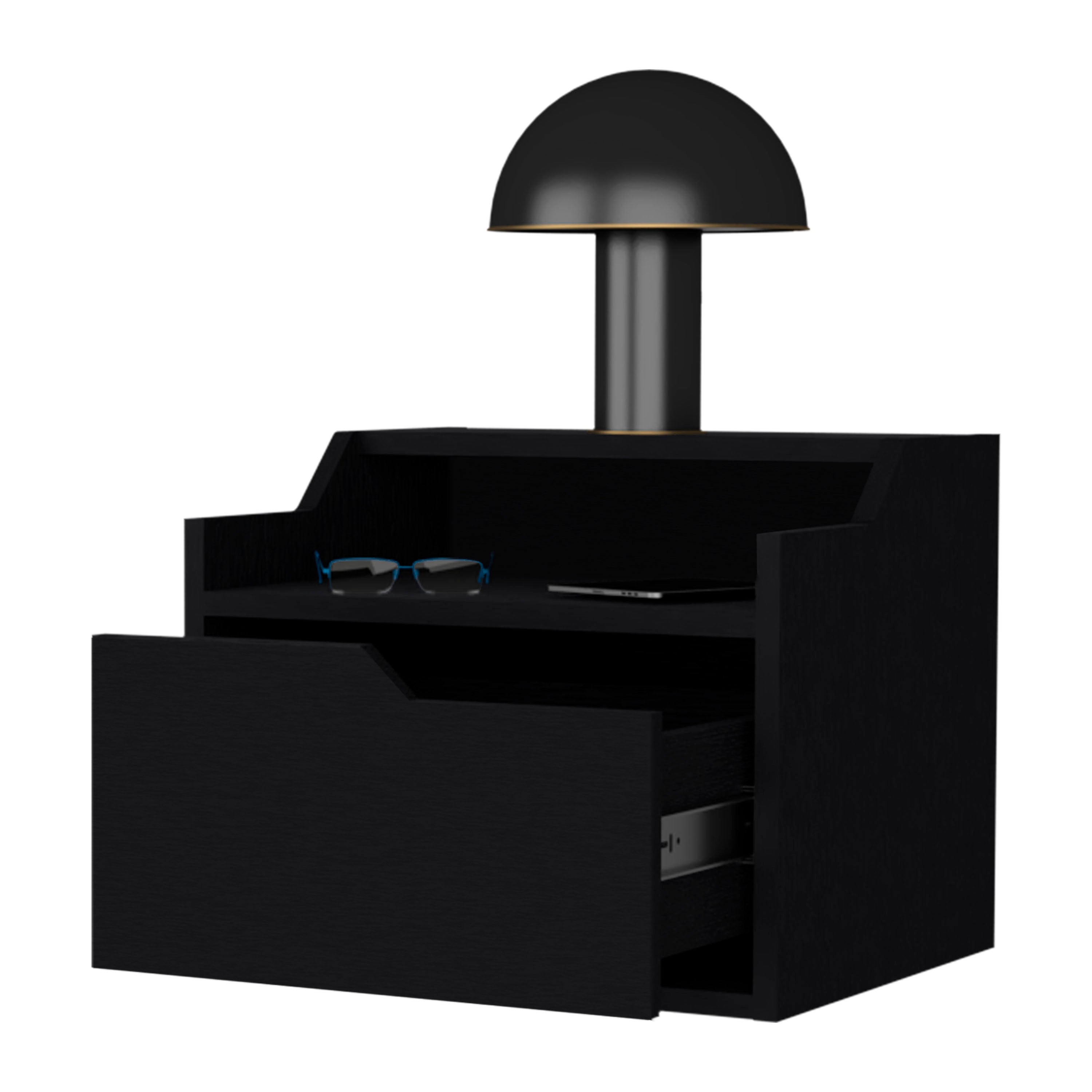 Black Dual-Shelf Display Floating Nightstand