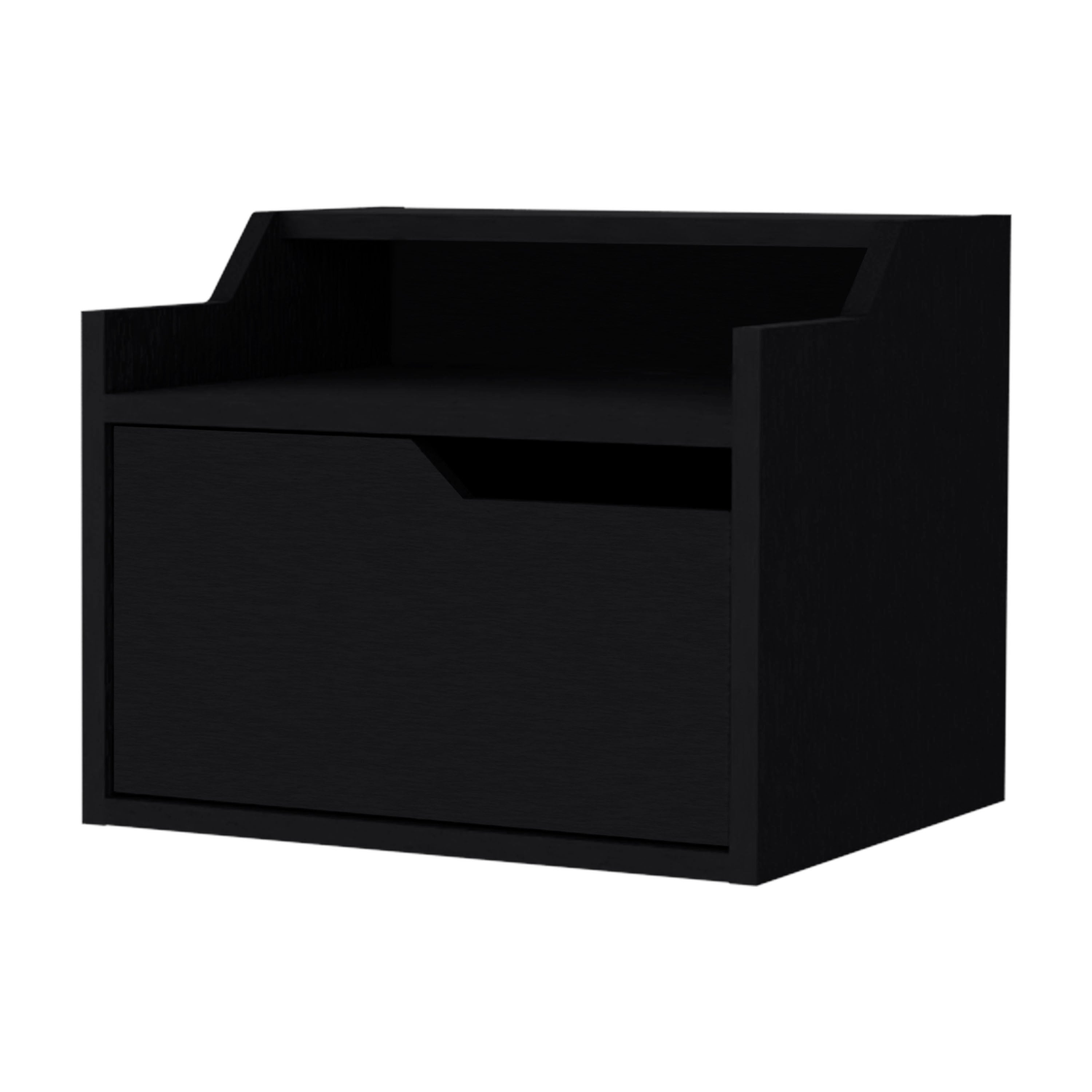 Black Dual-Shelf Display Floating Nightstand