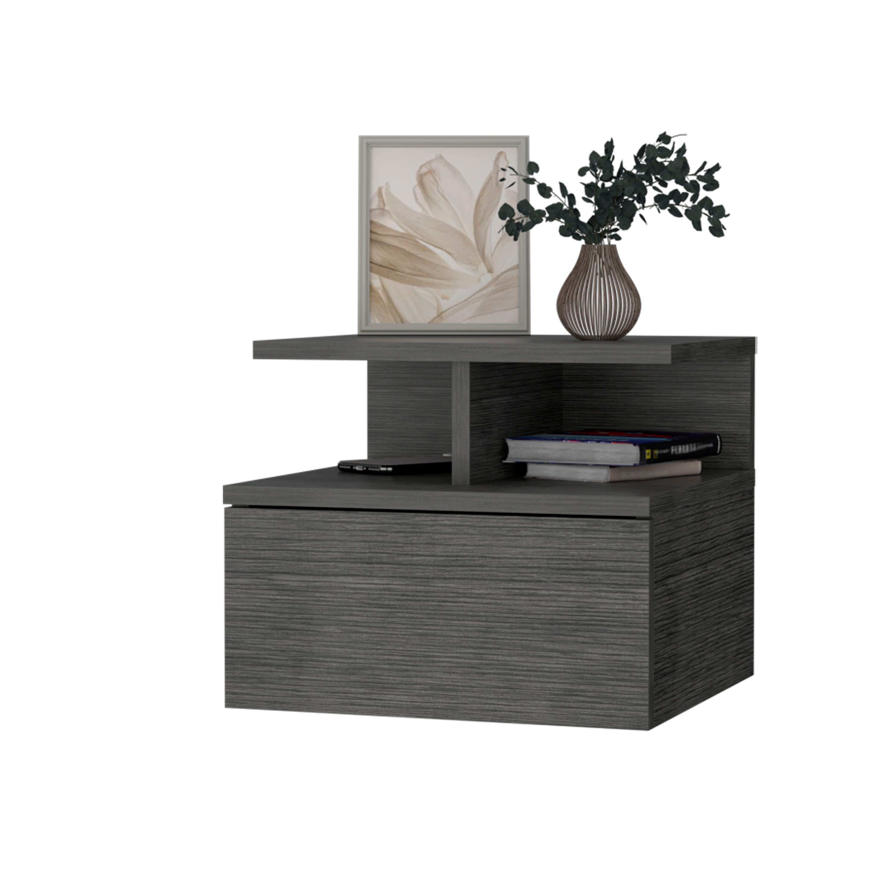 Smokey Oak 2-Tier Shelf Floating Nightstand