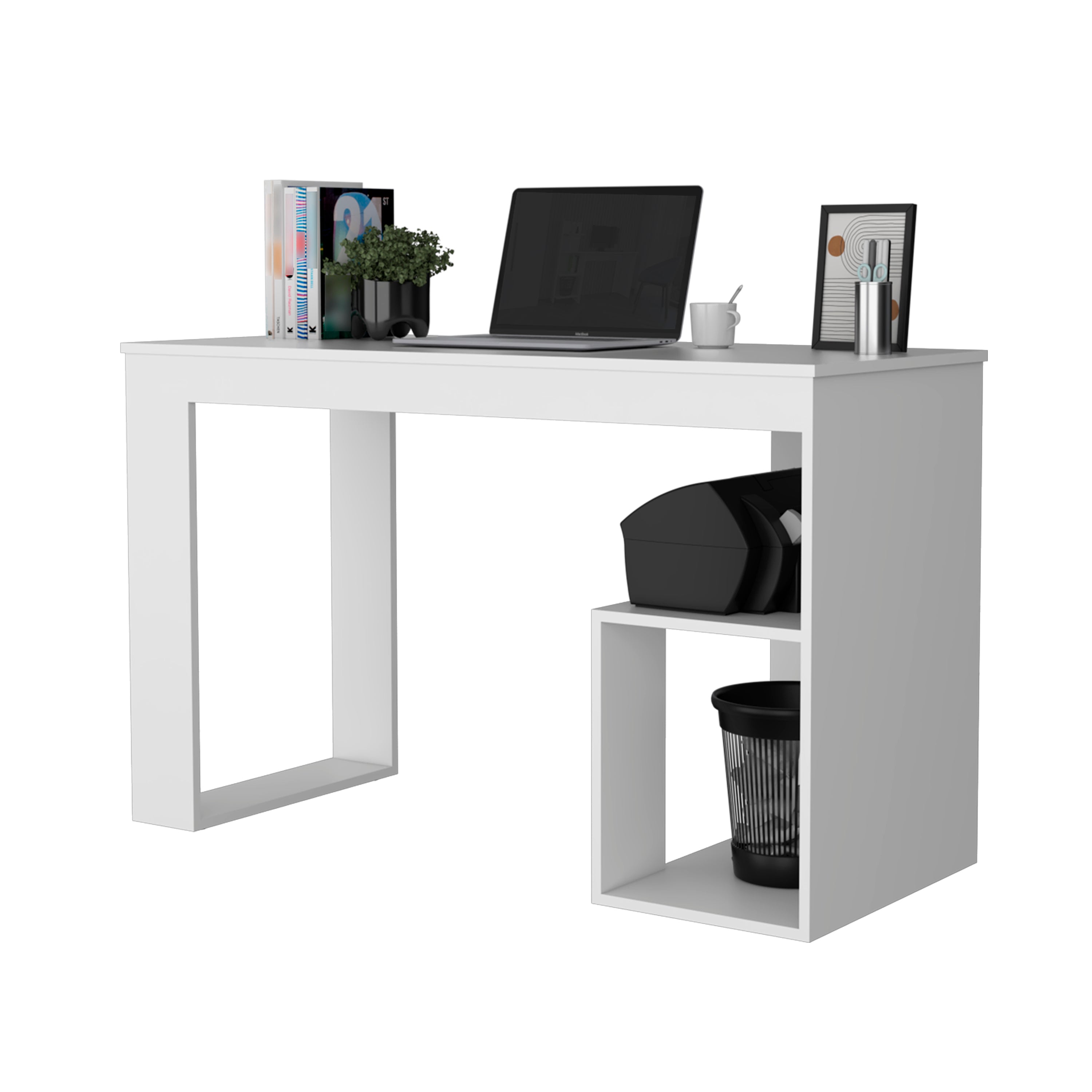 White Two Shelves Writing Desk