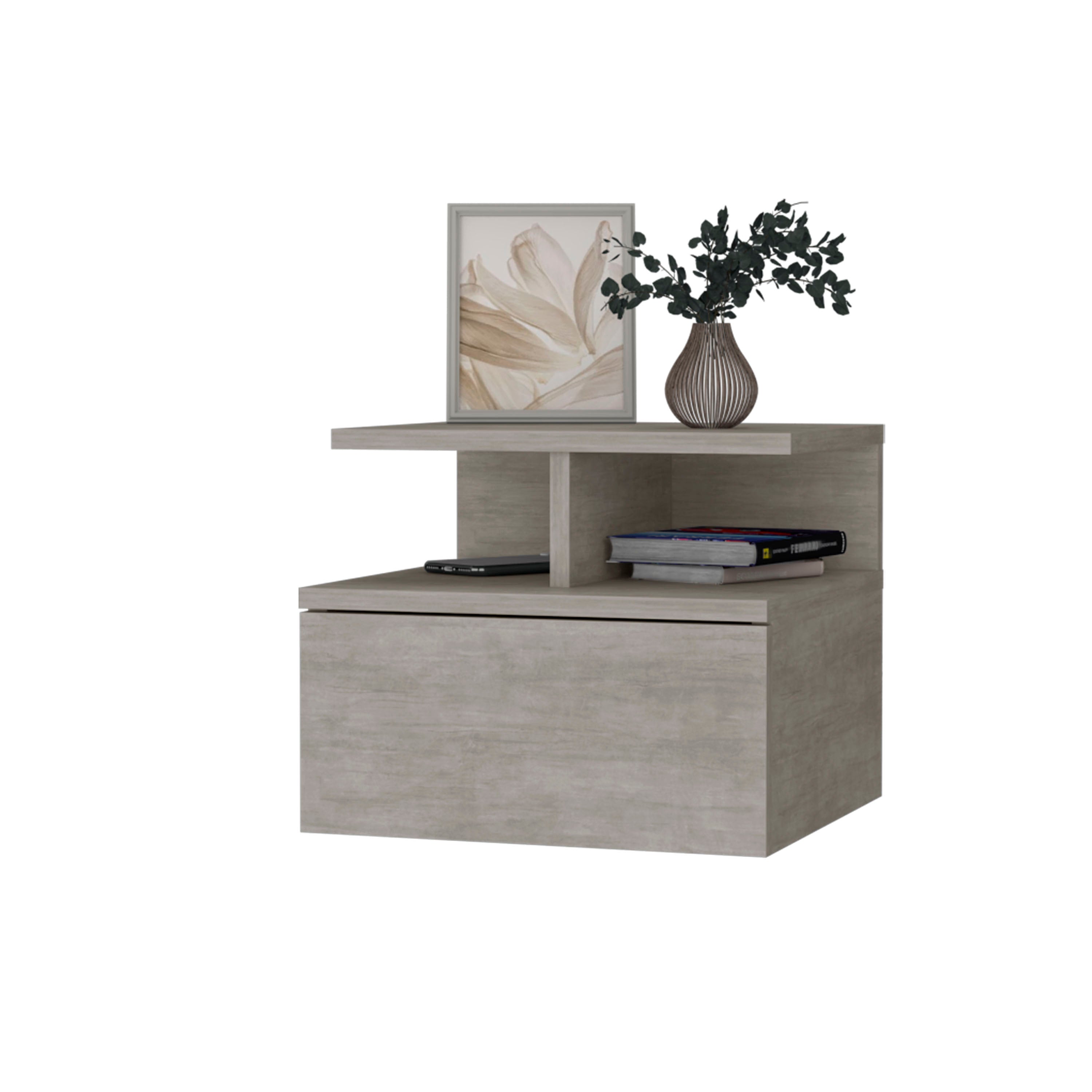 Concrete Gray 2-Tier Shelf Floating Nightstand