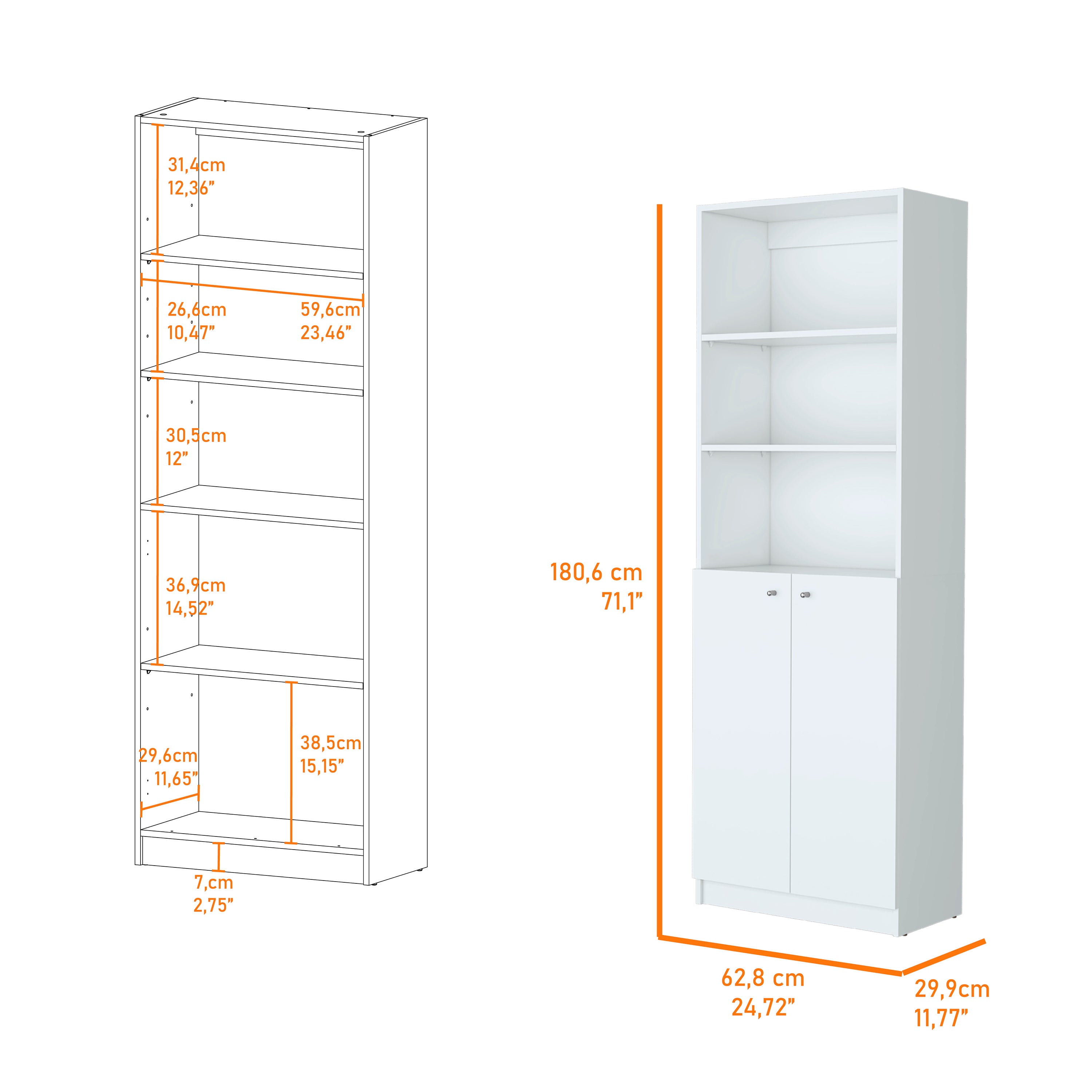 Zachary White 2-Door Bookcase