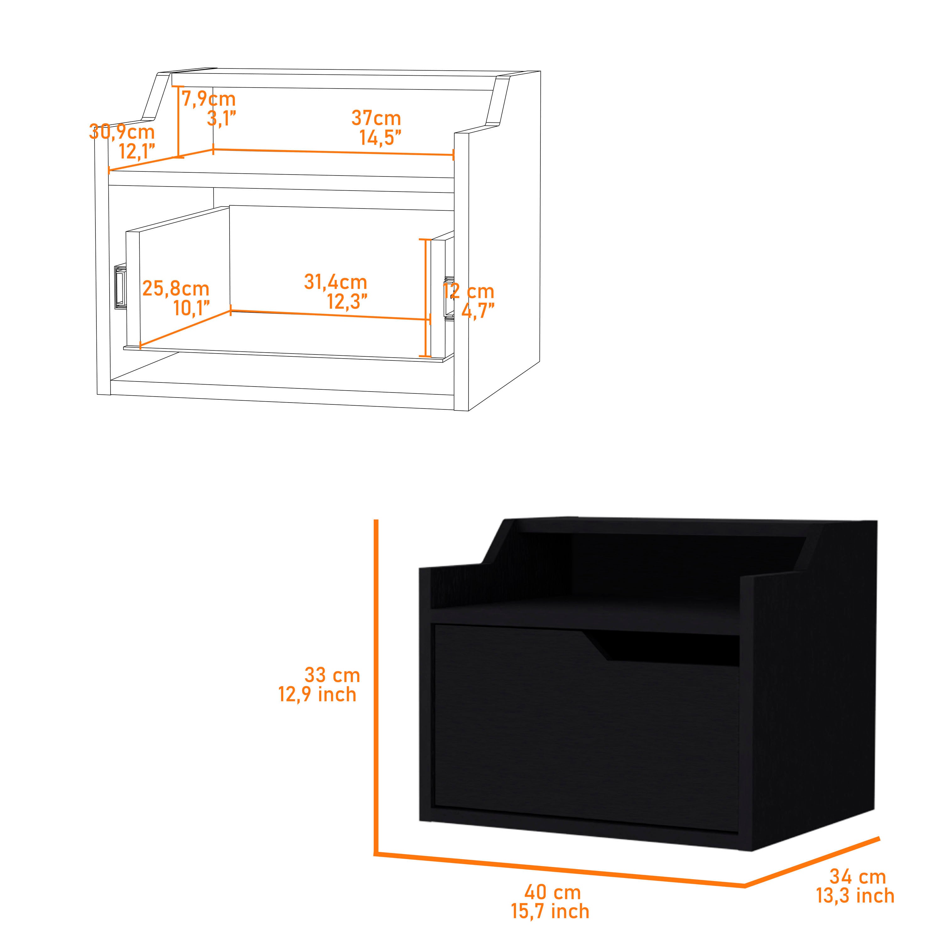 Black Dual-Shelf Display Floating Nightstand