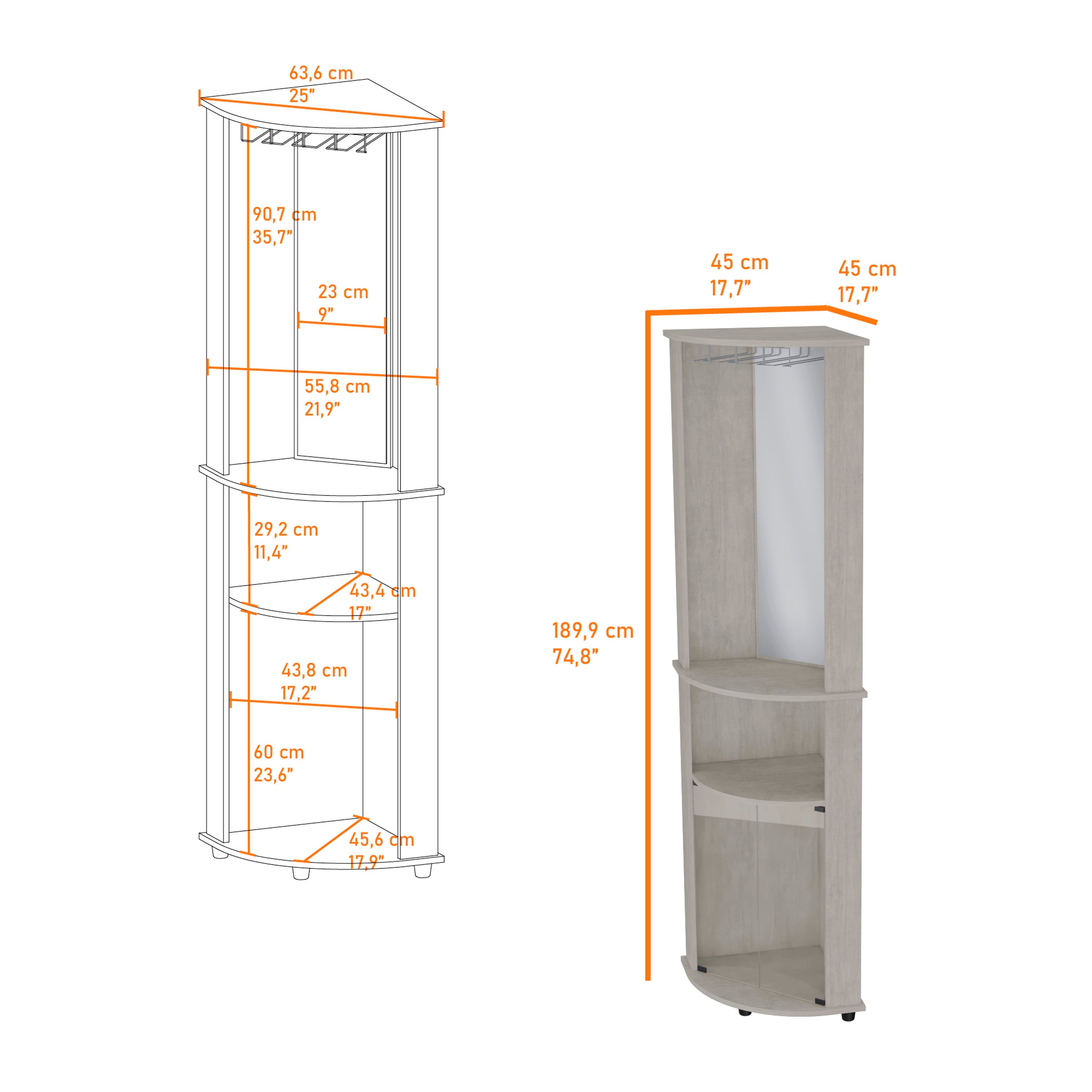 Concrete Gray 3-Tier Shelf Bar Cabinet