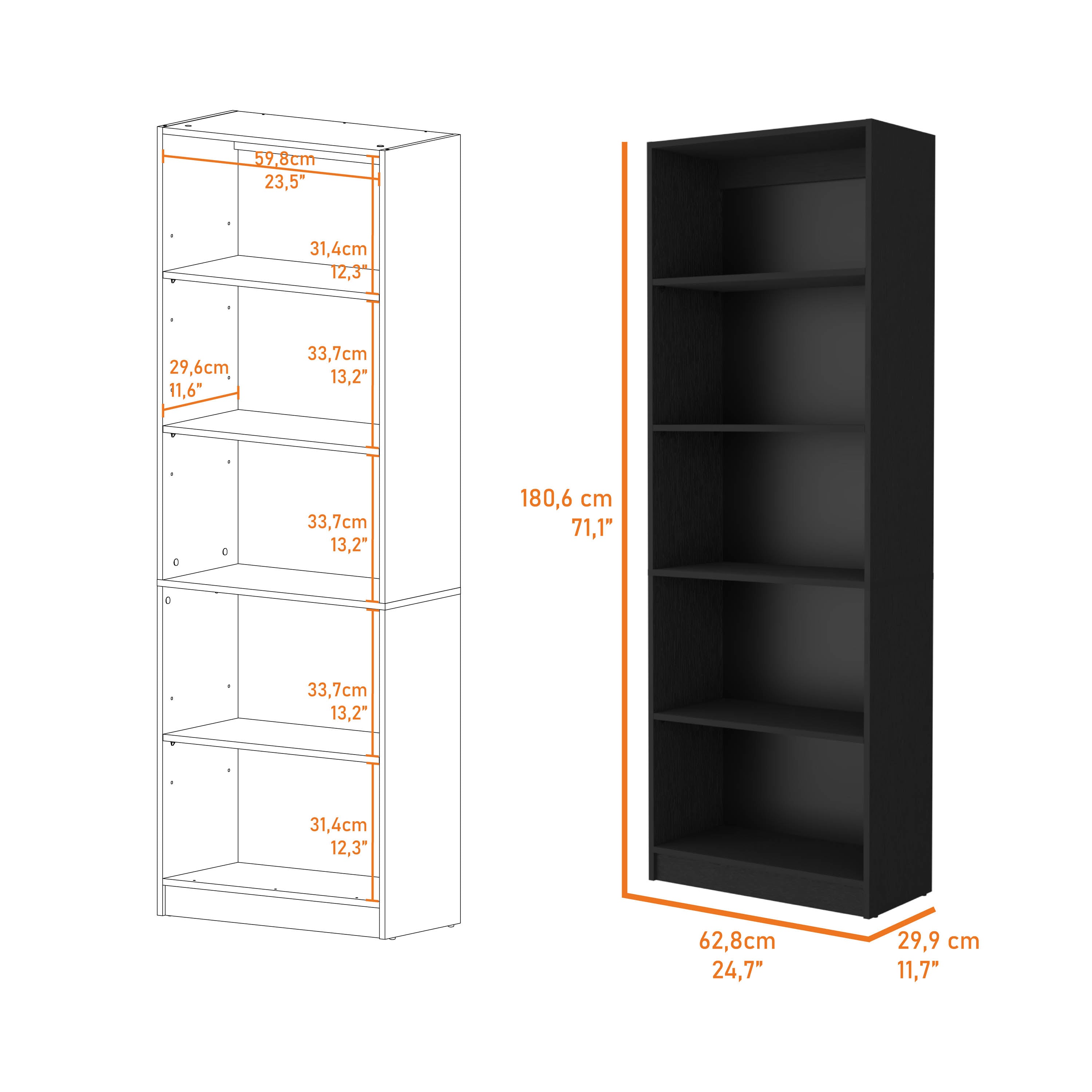 Black 5-Shelf Bookcase