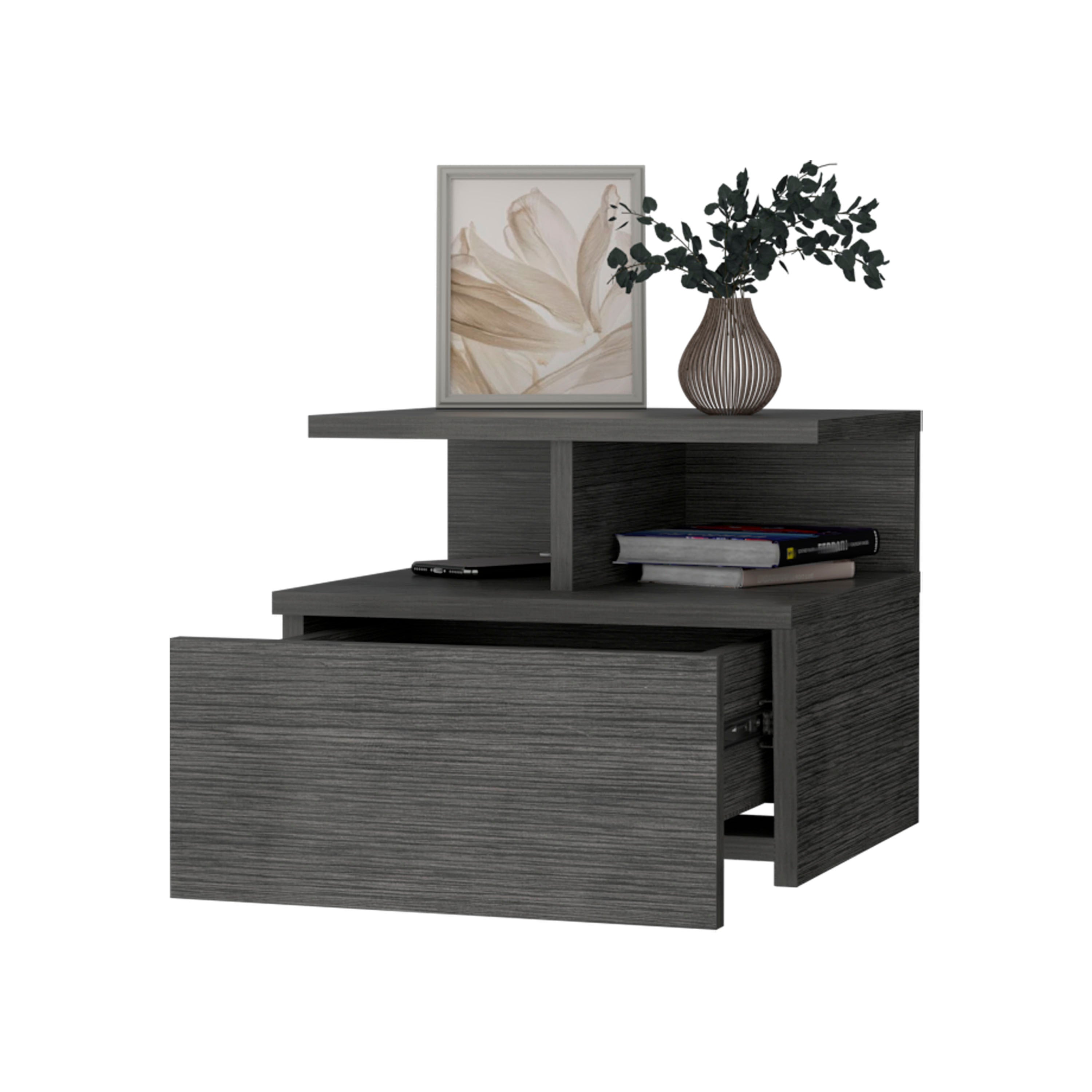 Smokey Oak 2-Tier Shelf Floating Nightstand