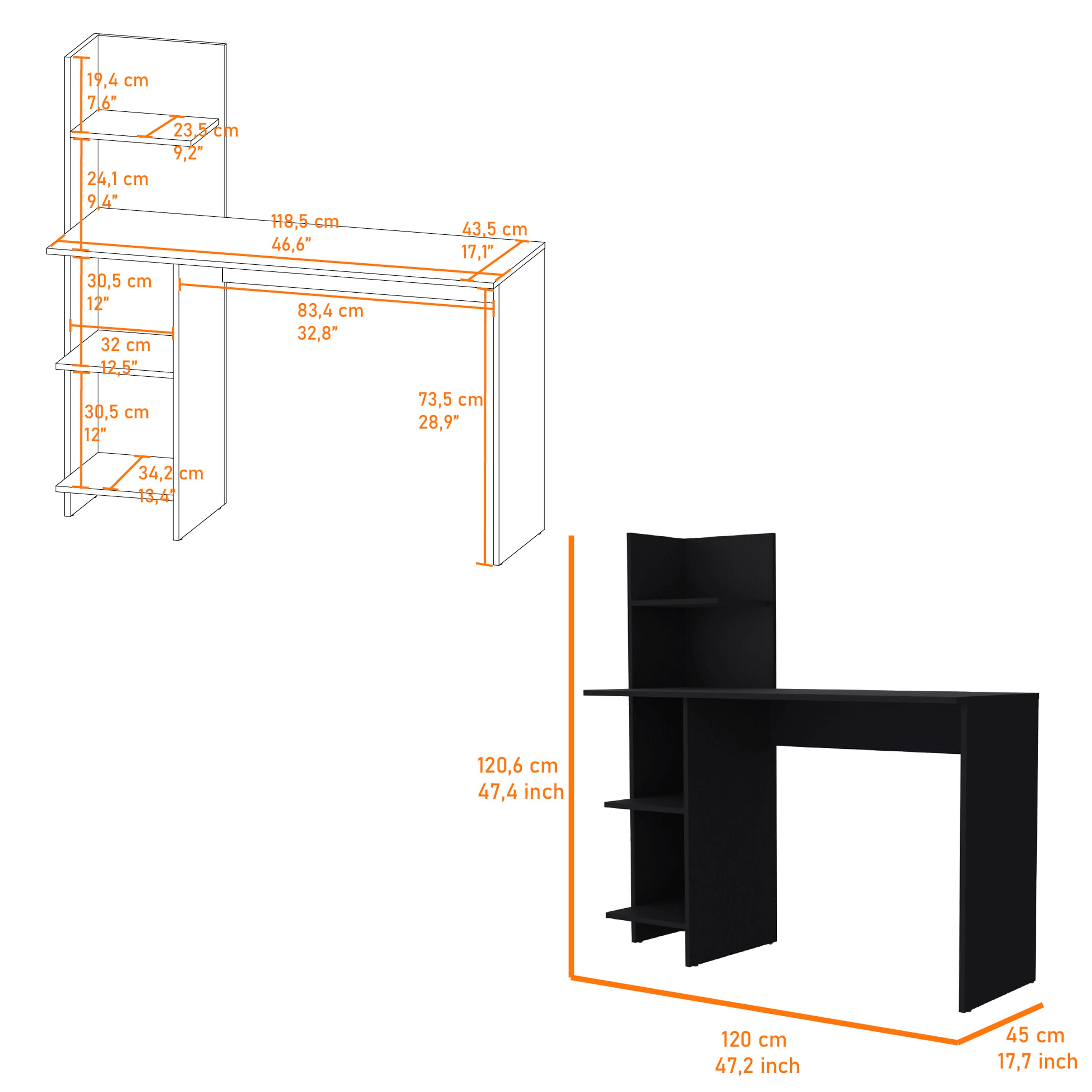 Black Four Shelves Writing Desk