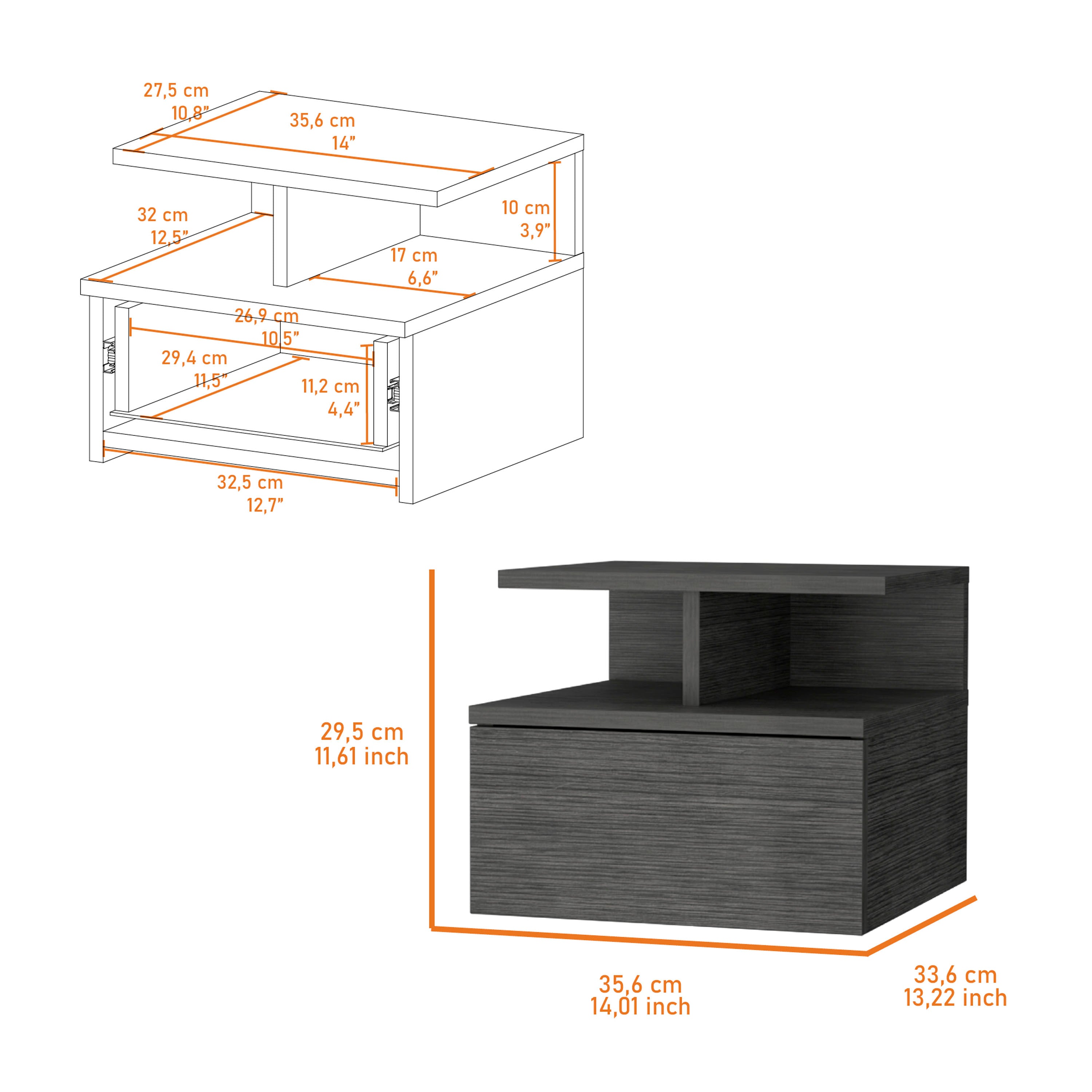 Smokey Oak 2-Tier Shelf Floating Nightstand