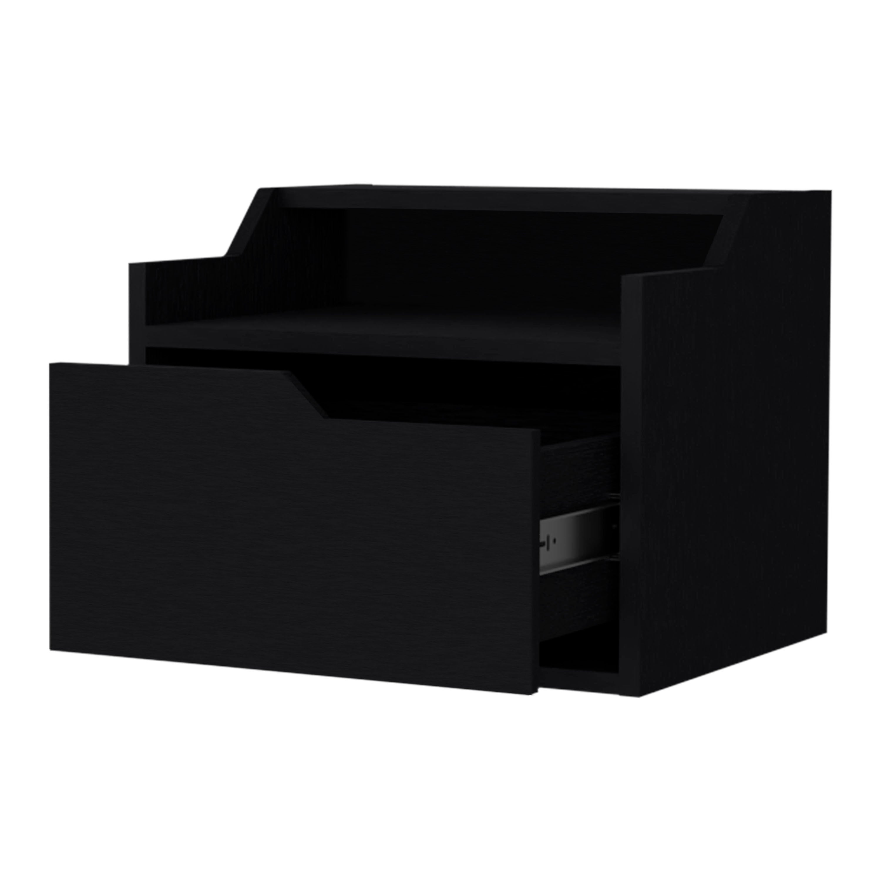 Black Dual-Shelf Display Floating Nightstand