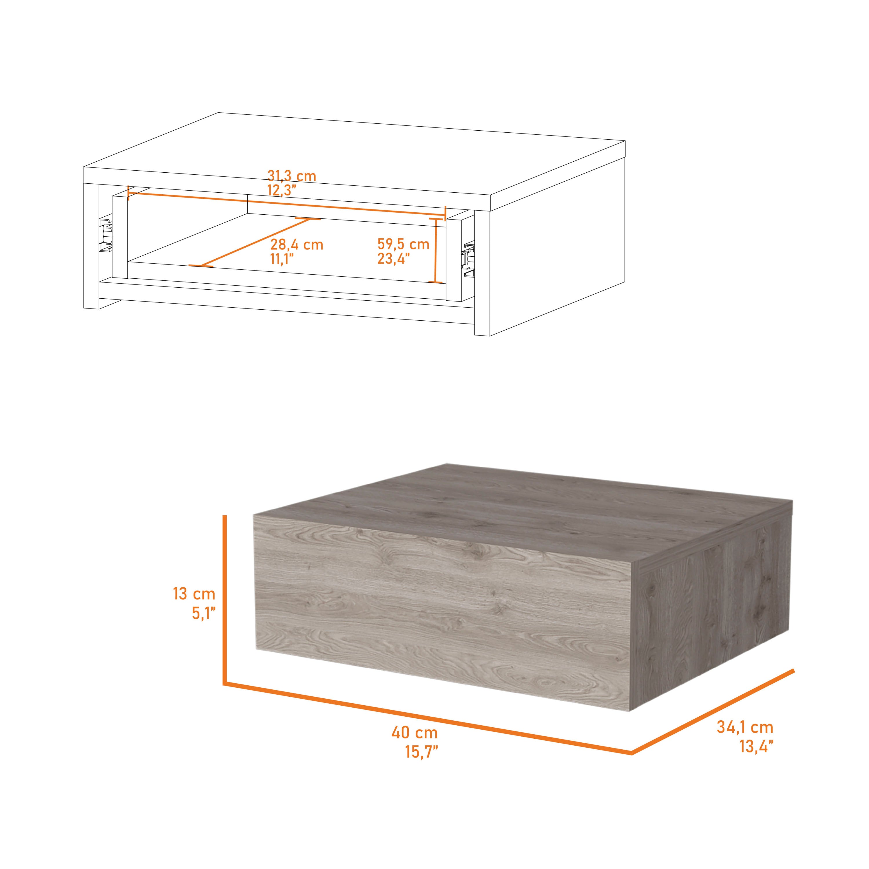 Light Gray Wall-Mounted Floating Nightstand