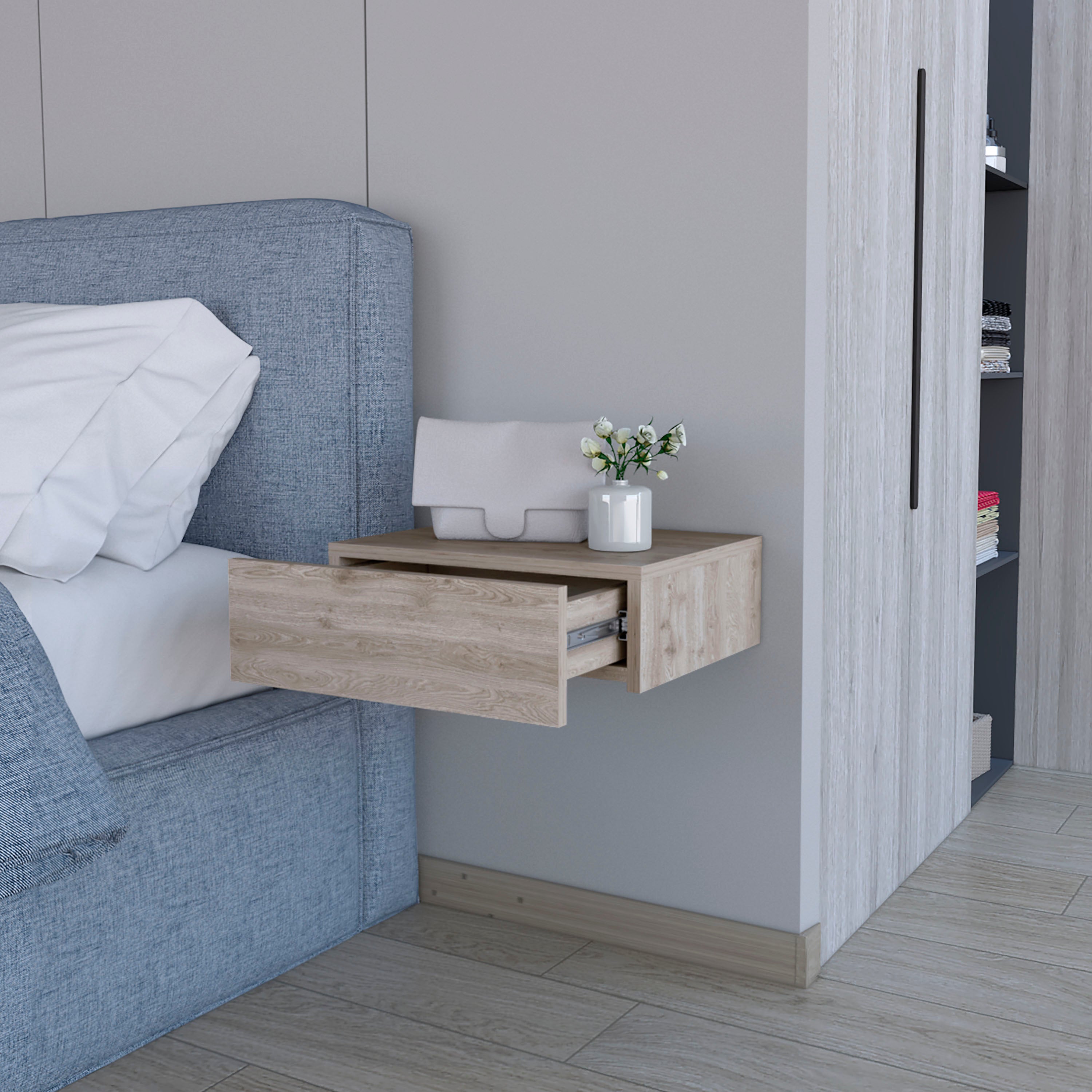 Light Gray Wall-Mounted Floating Nightstand