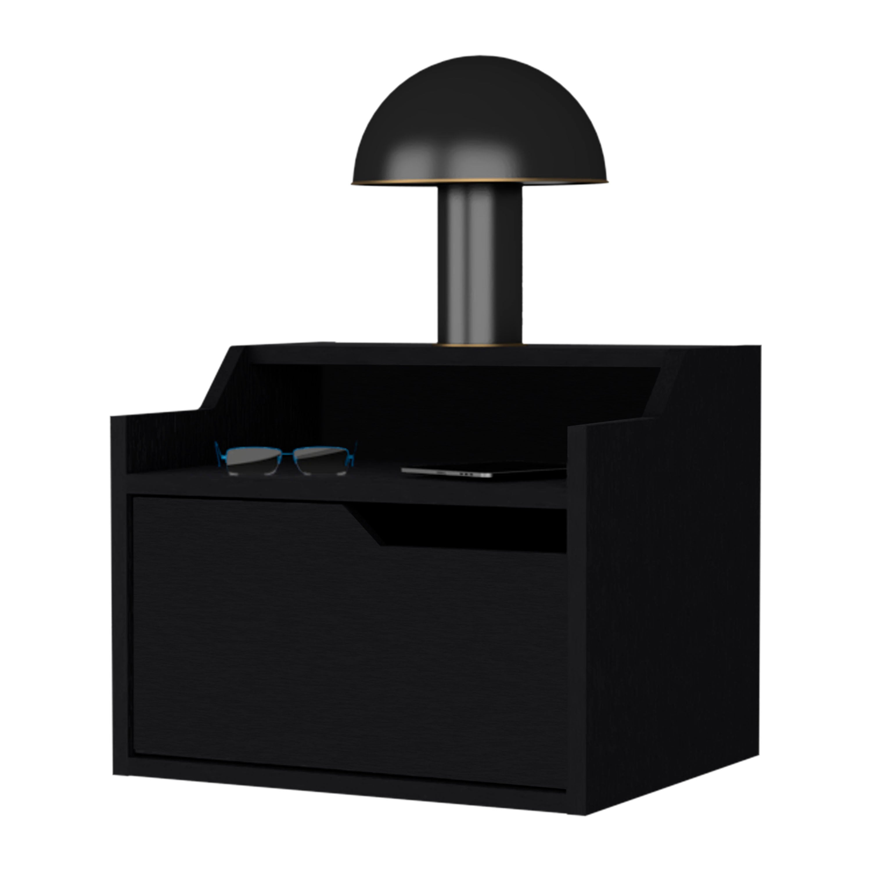 Black Dual-Shelf Display Floating Nightstand