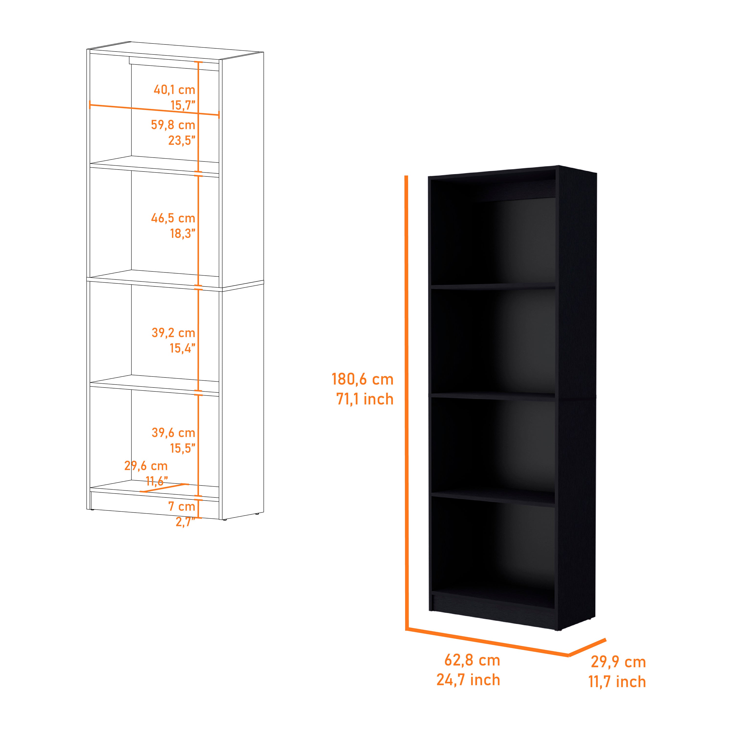 Black Tier Storage Shelves Bookcase