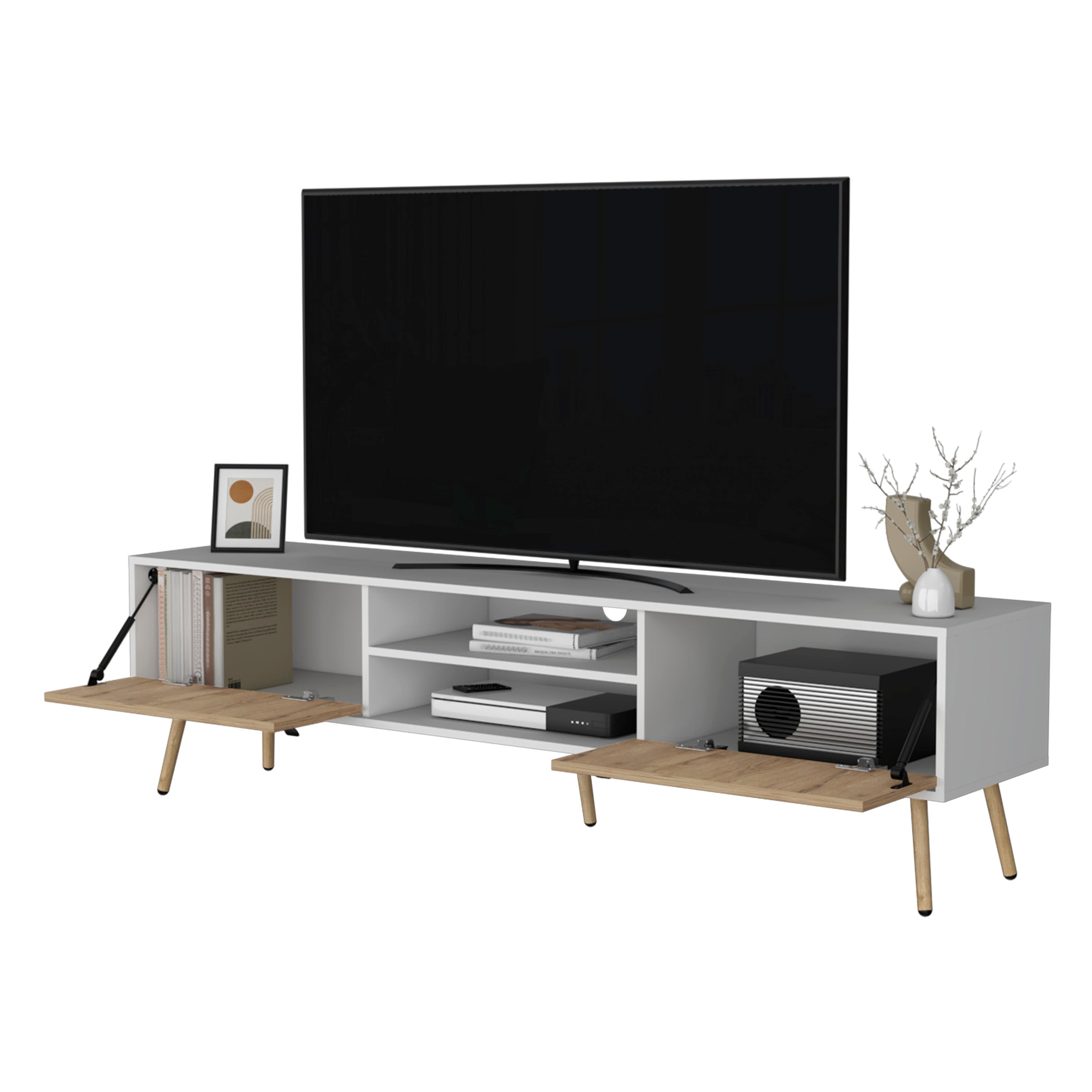 White and Macadamia 2 Hinged Drawers TV Rack