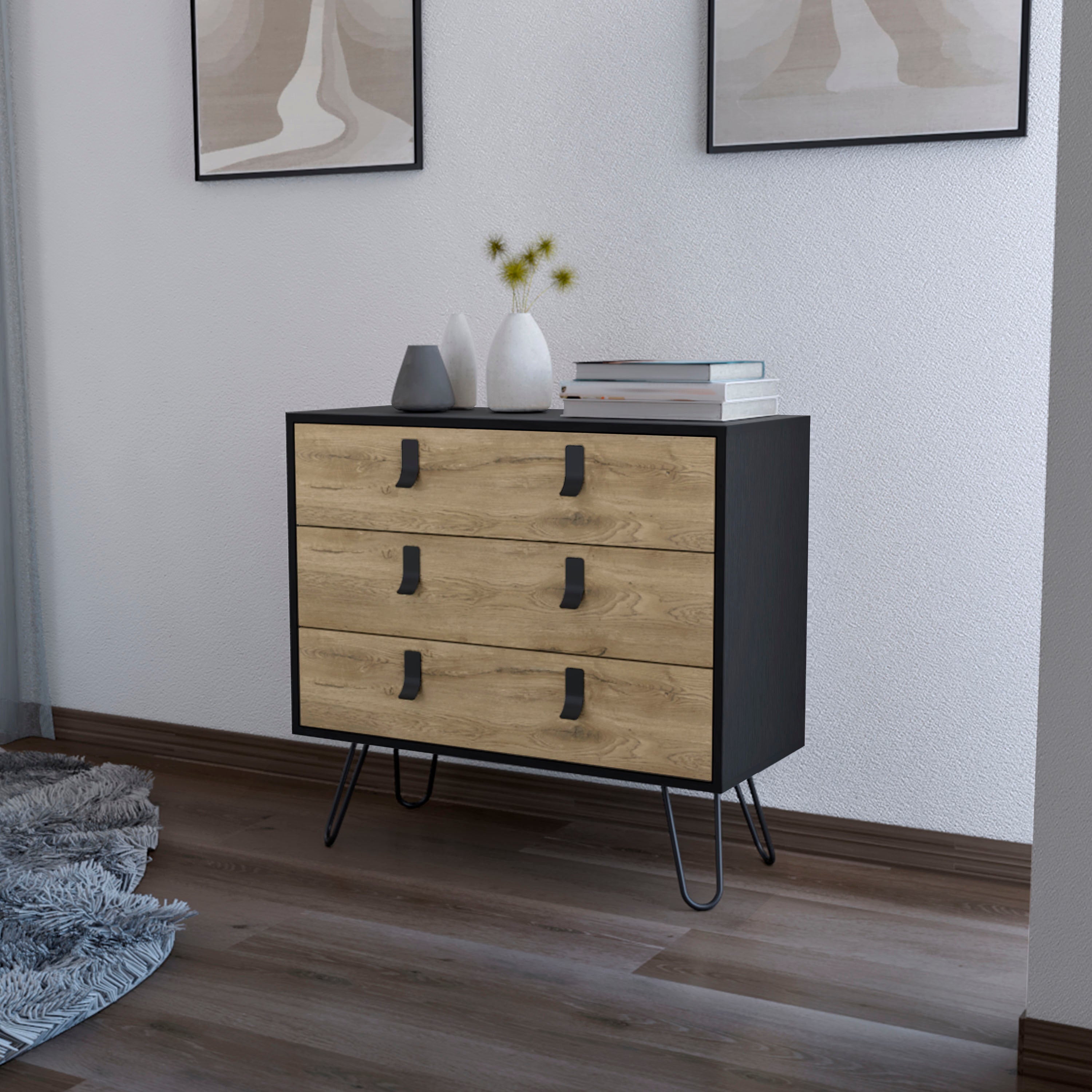 Black and Macadamia 3-Drawer Dresser