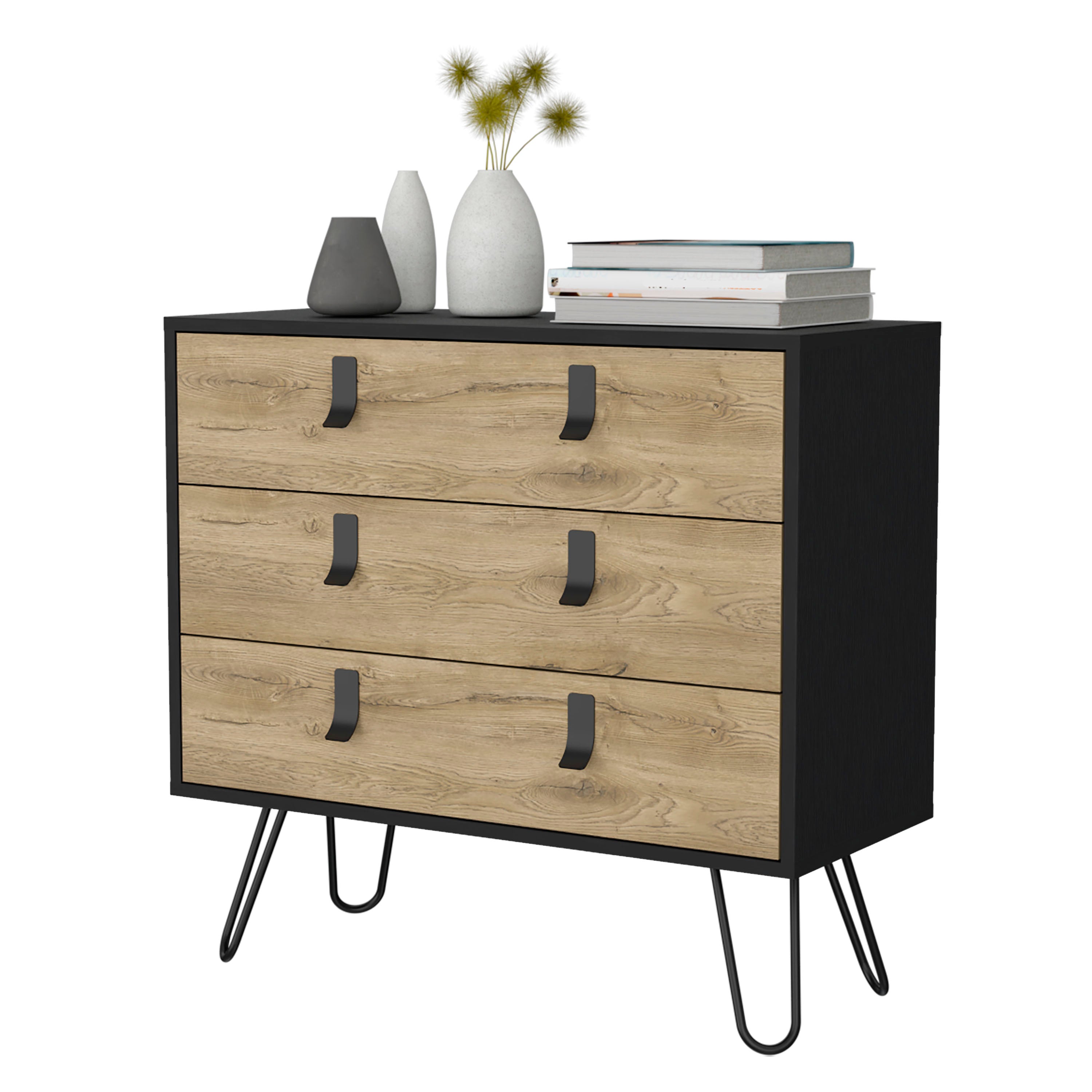 Black and Macadamia 3-Drawer Dresser