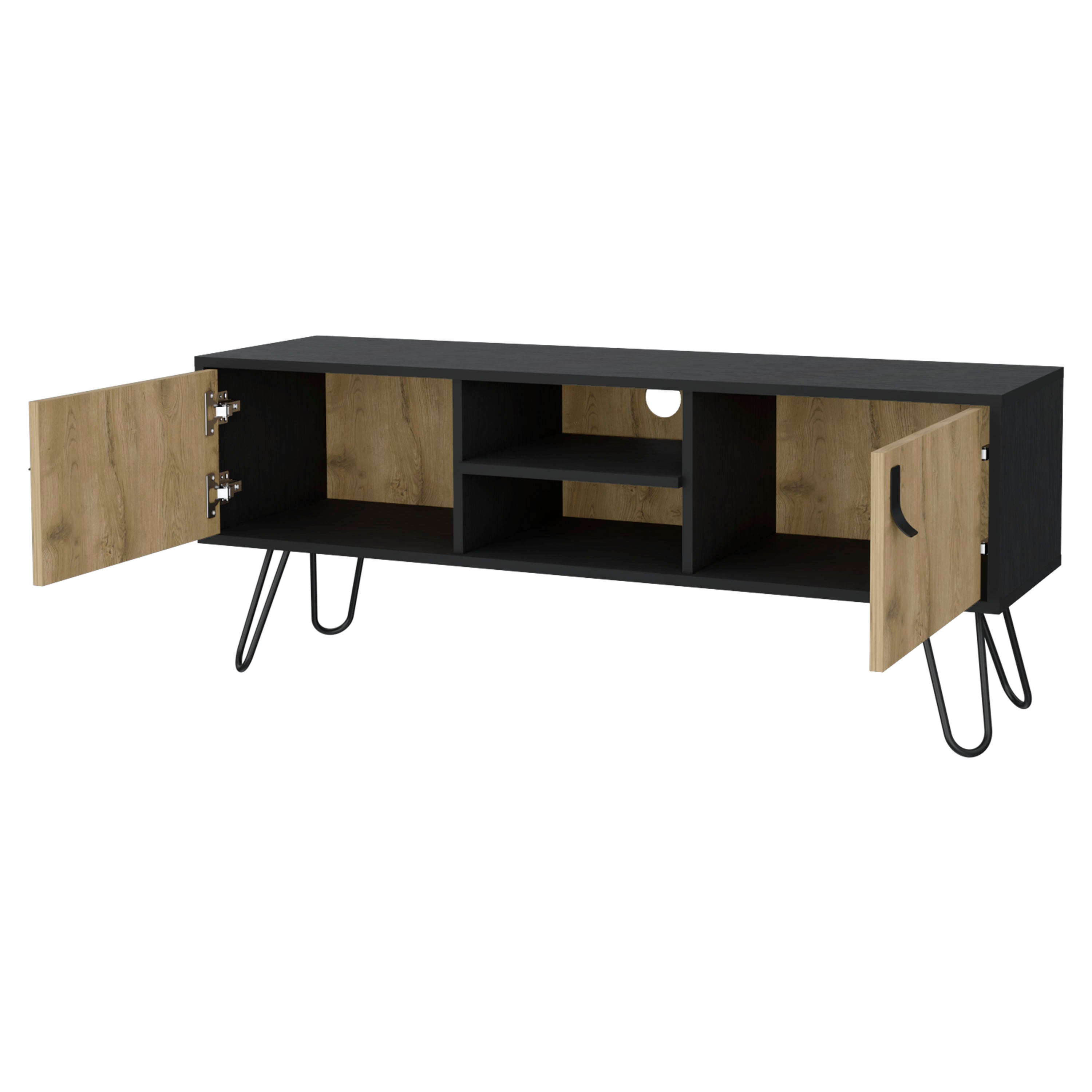 Black and Macadamia Hairpin Legs TV Rack