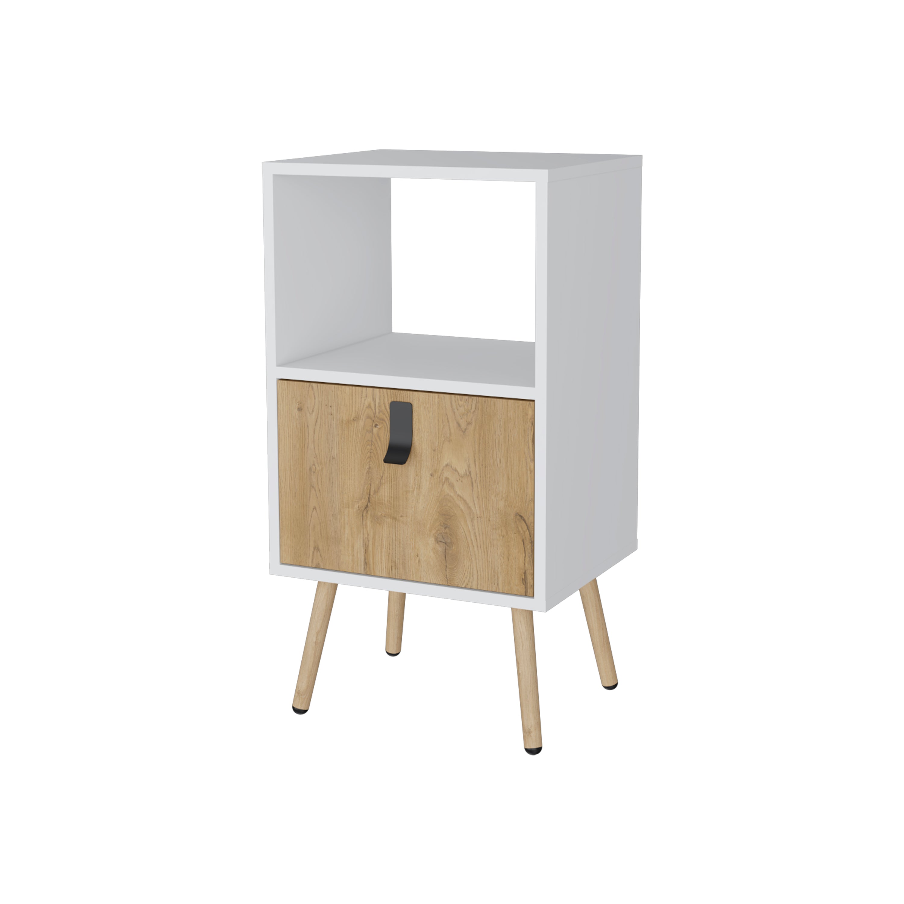 White and Macadamia Open Shelf Tall Nightstand