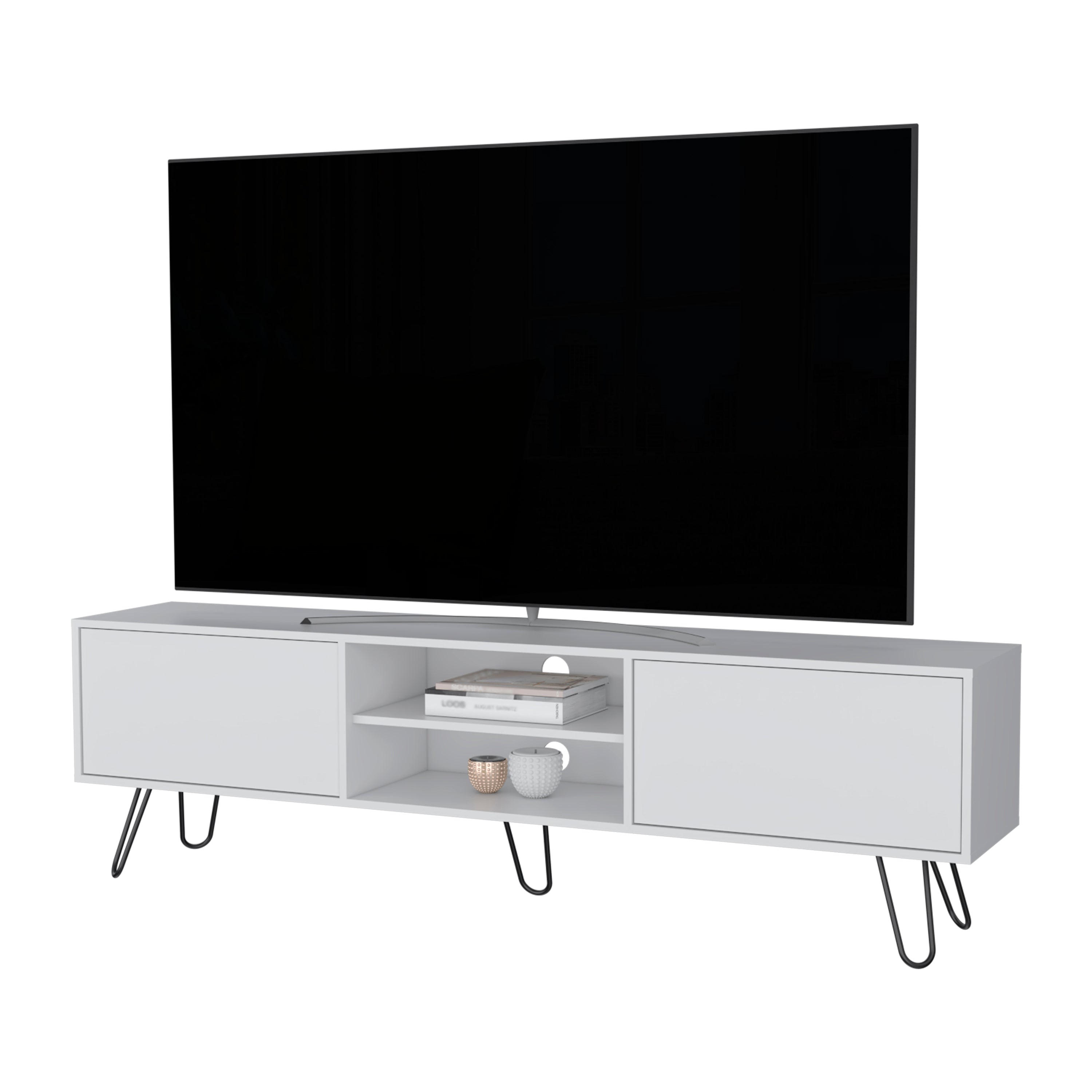 White Hairpin Leg TV Rack