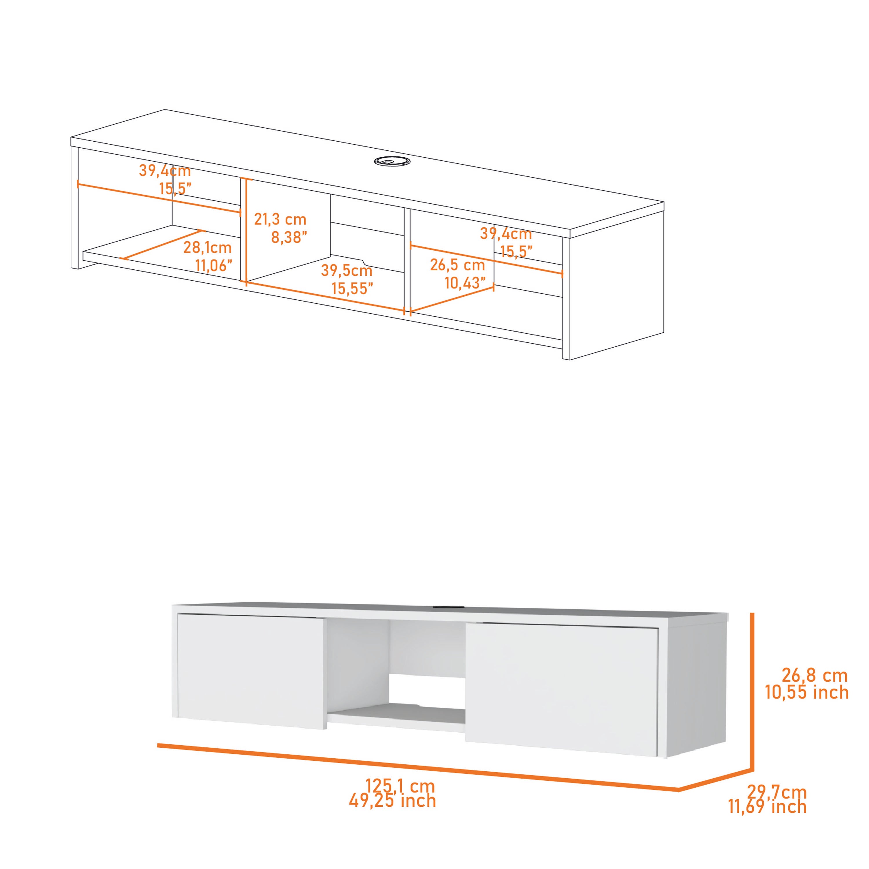 White 2-Door Floating TV Stand