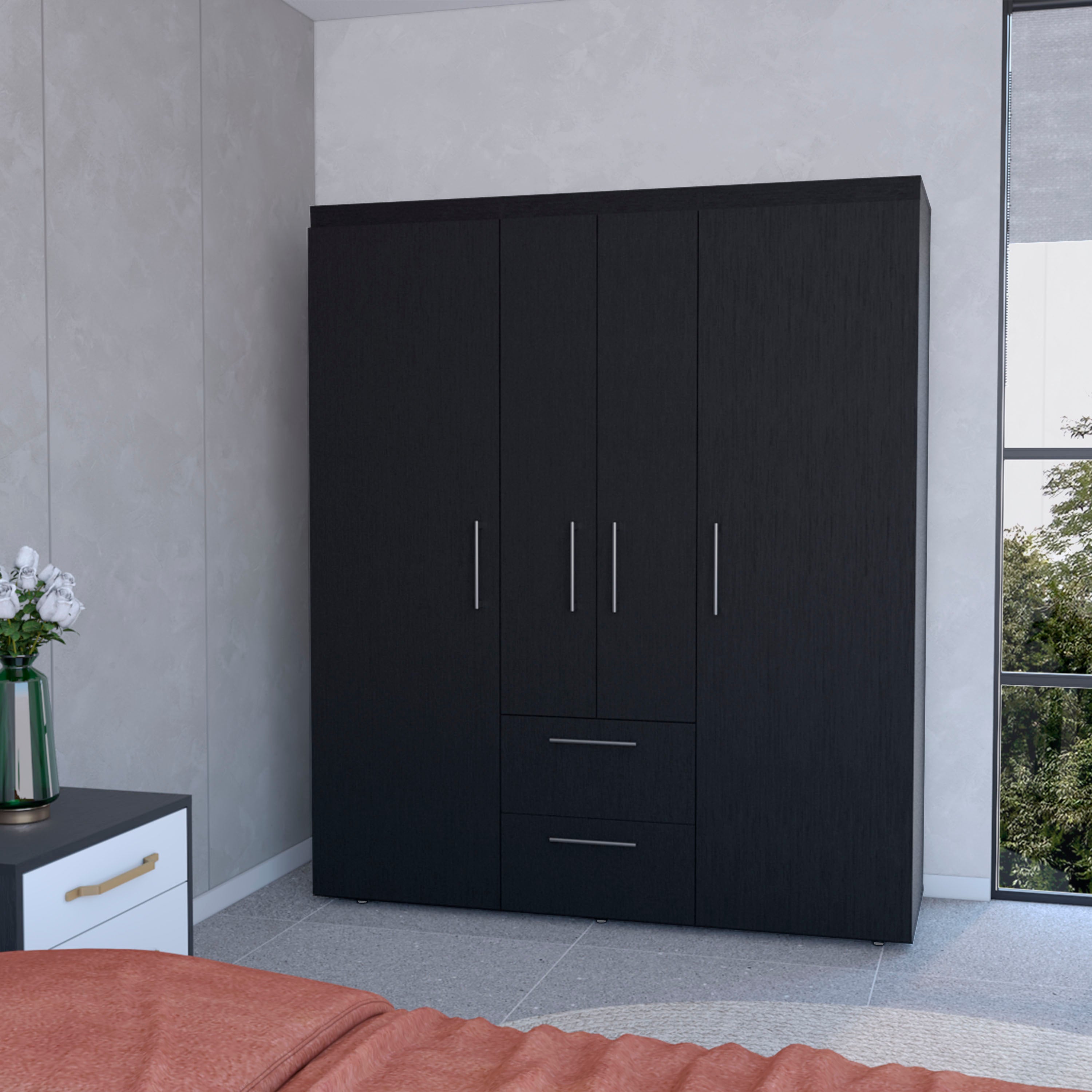 Black All-In-One 2-Door Armoire