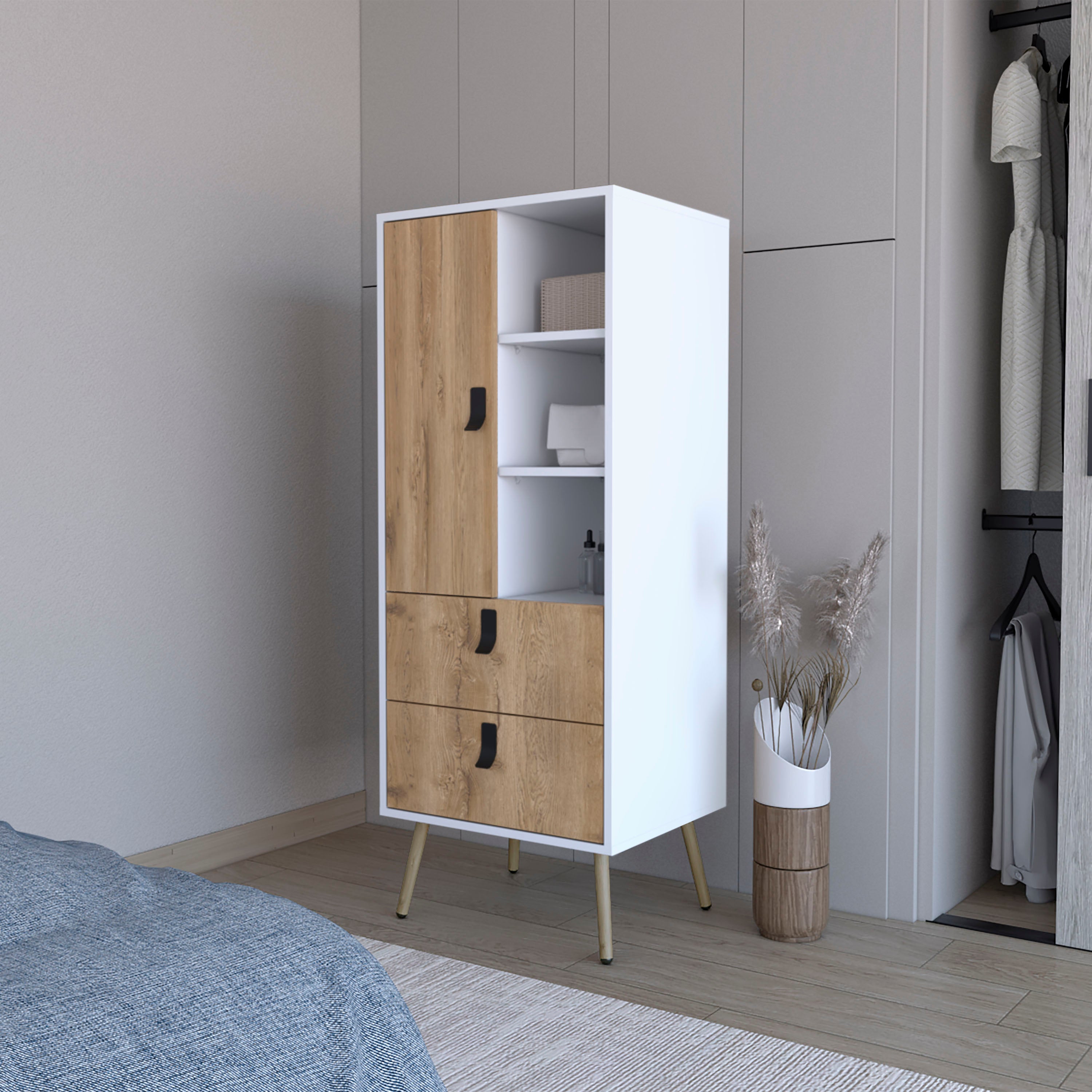 White and Macadamia 2-Drawer Tall Dresser