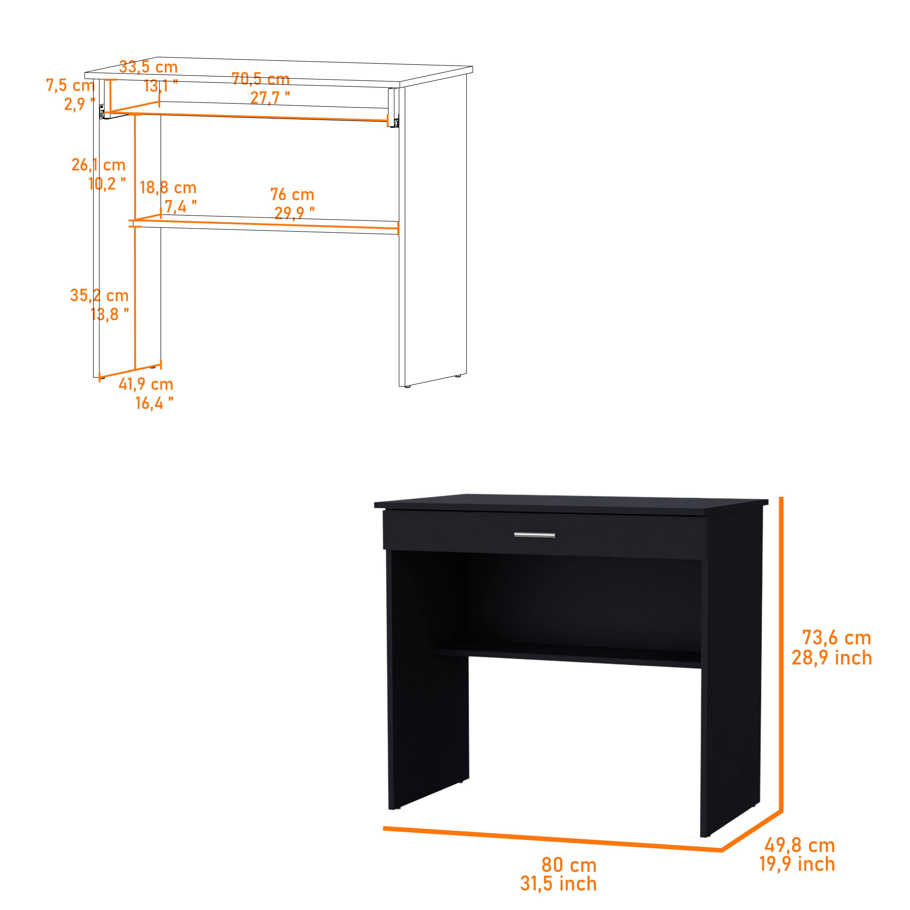 Black Storage Desk with Drawer and Shelf