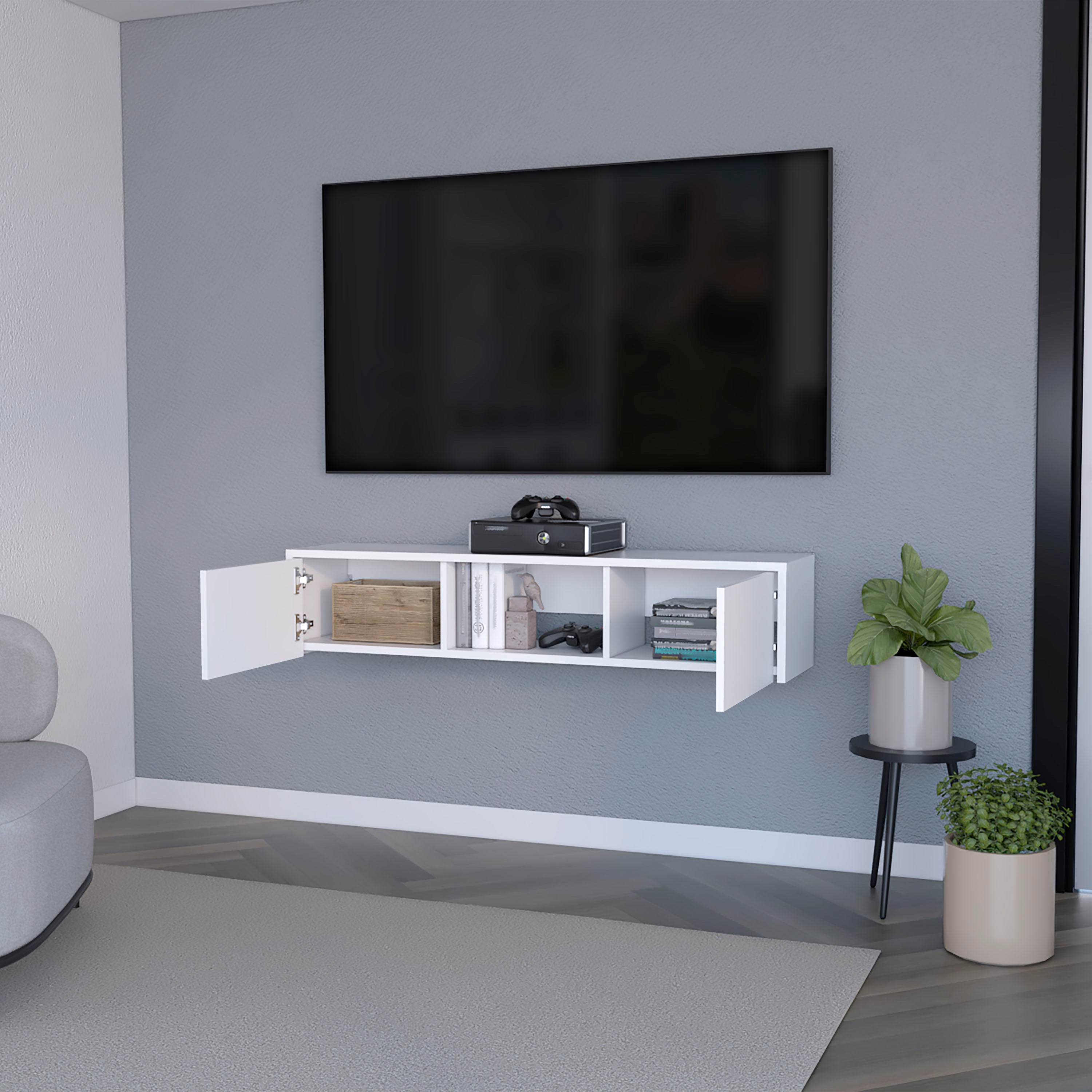 White 2-Door Floating TV Stand