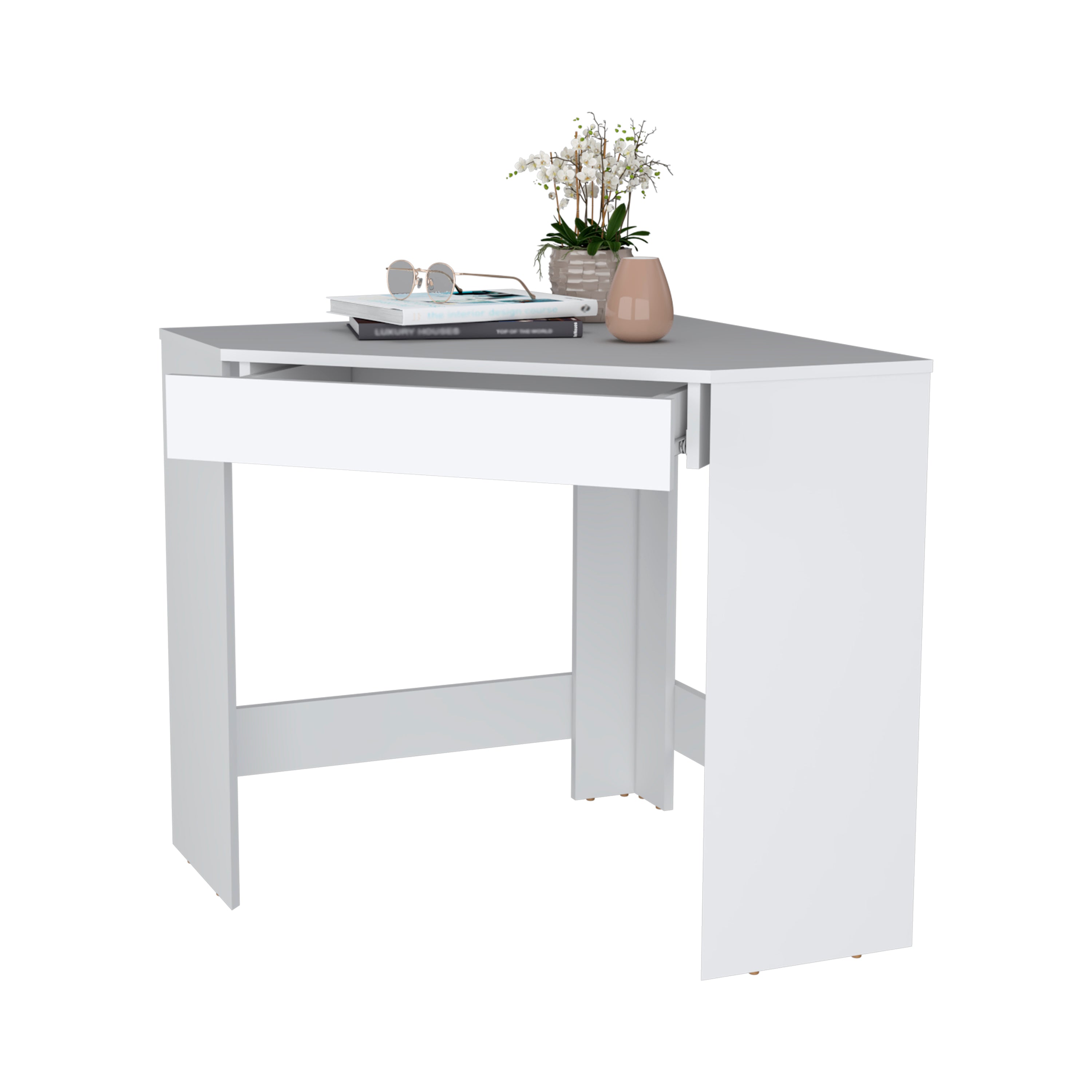 White Spacious Drawer Corner Desk