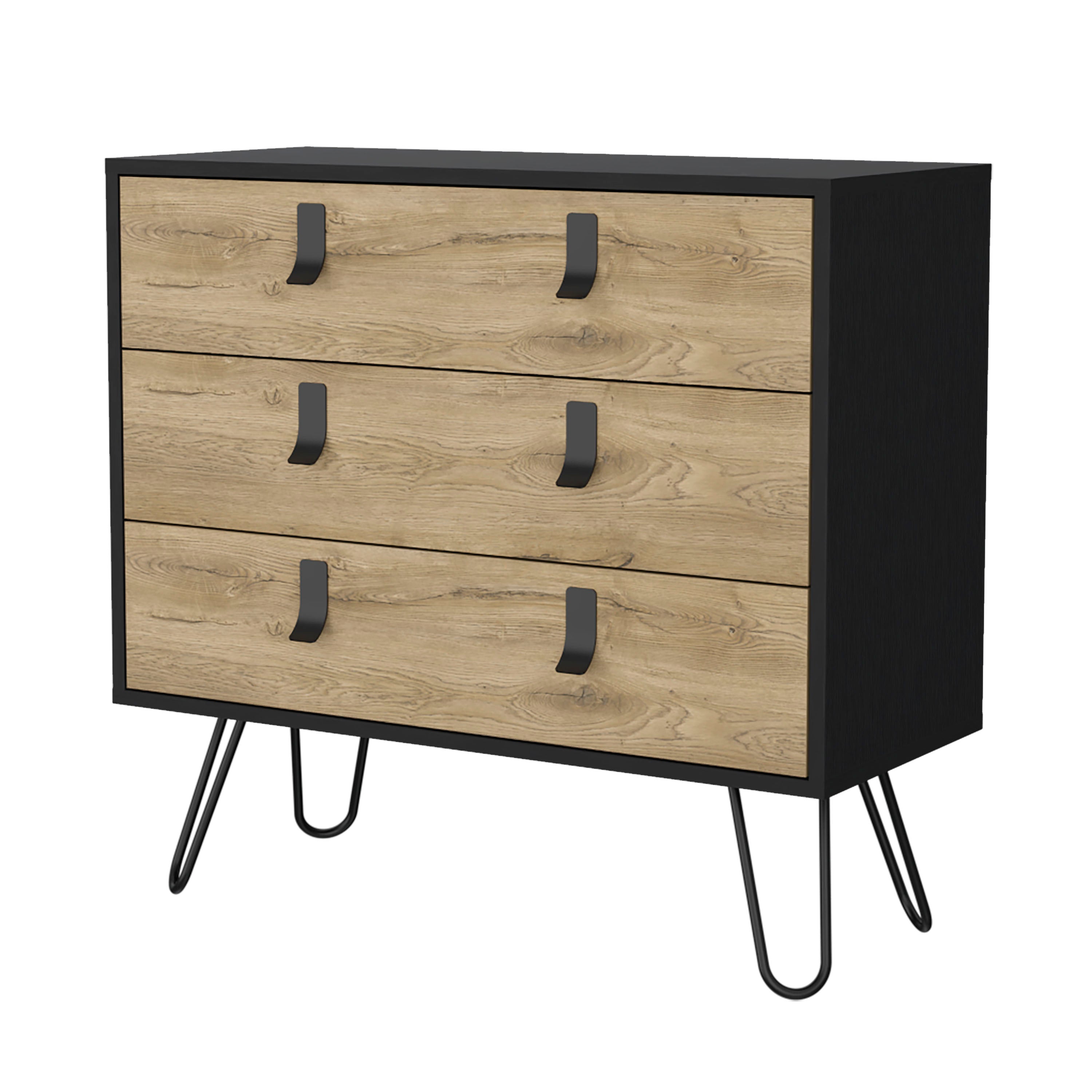 Black and Macadamia 3-Drawer Dresser