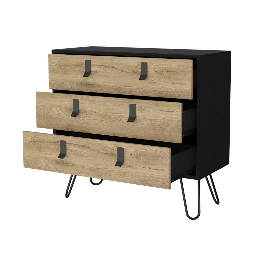 Black and Macadamia 3-Drawer Dresser