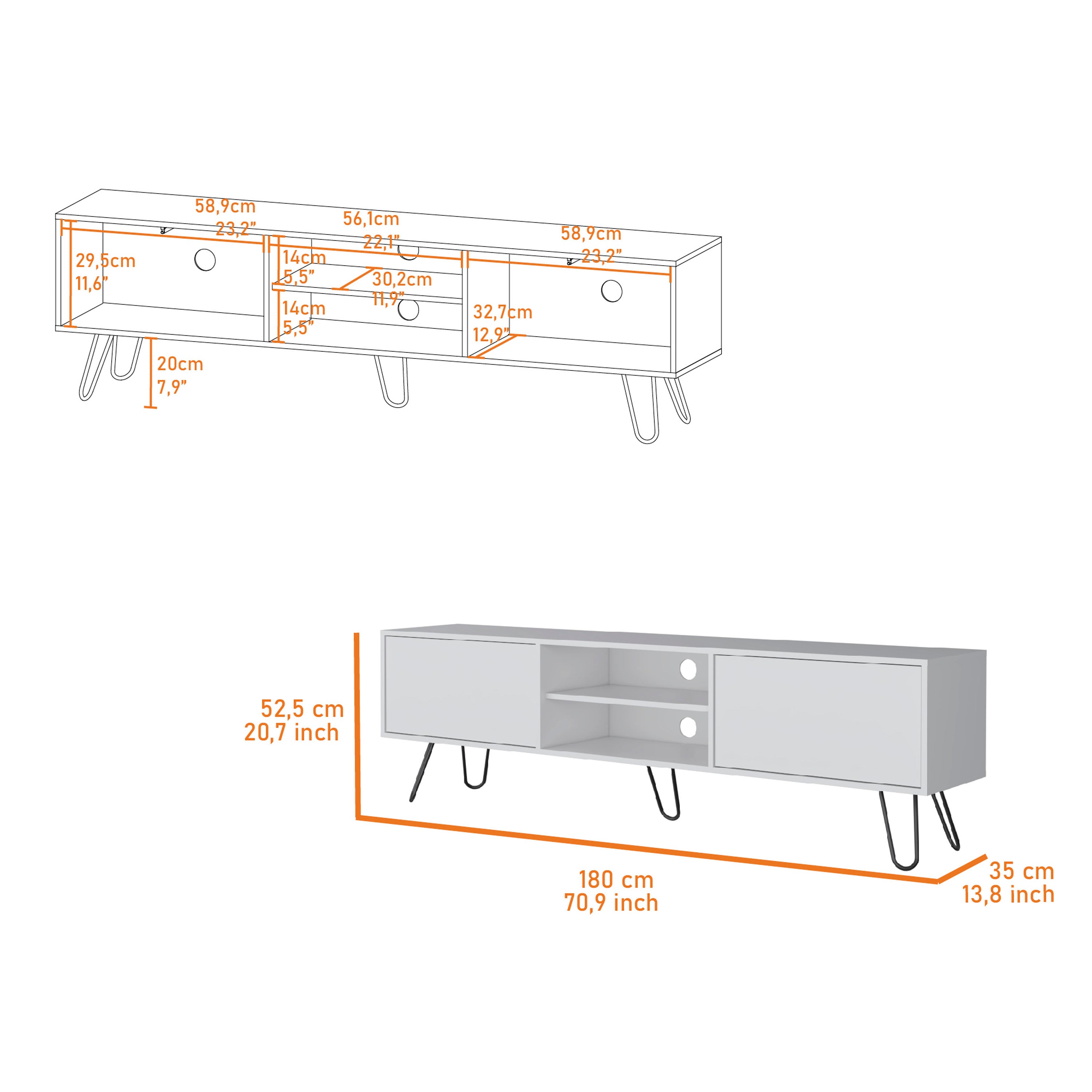 White Hairpin Leg TV Rack