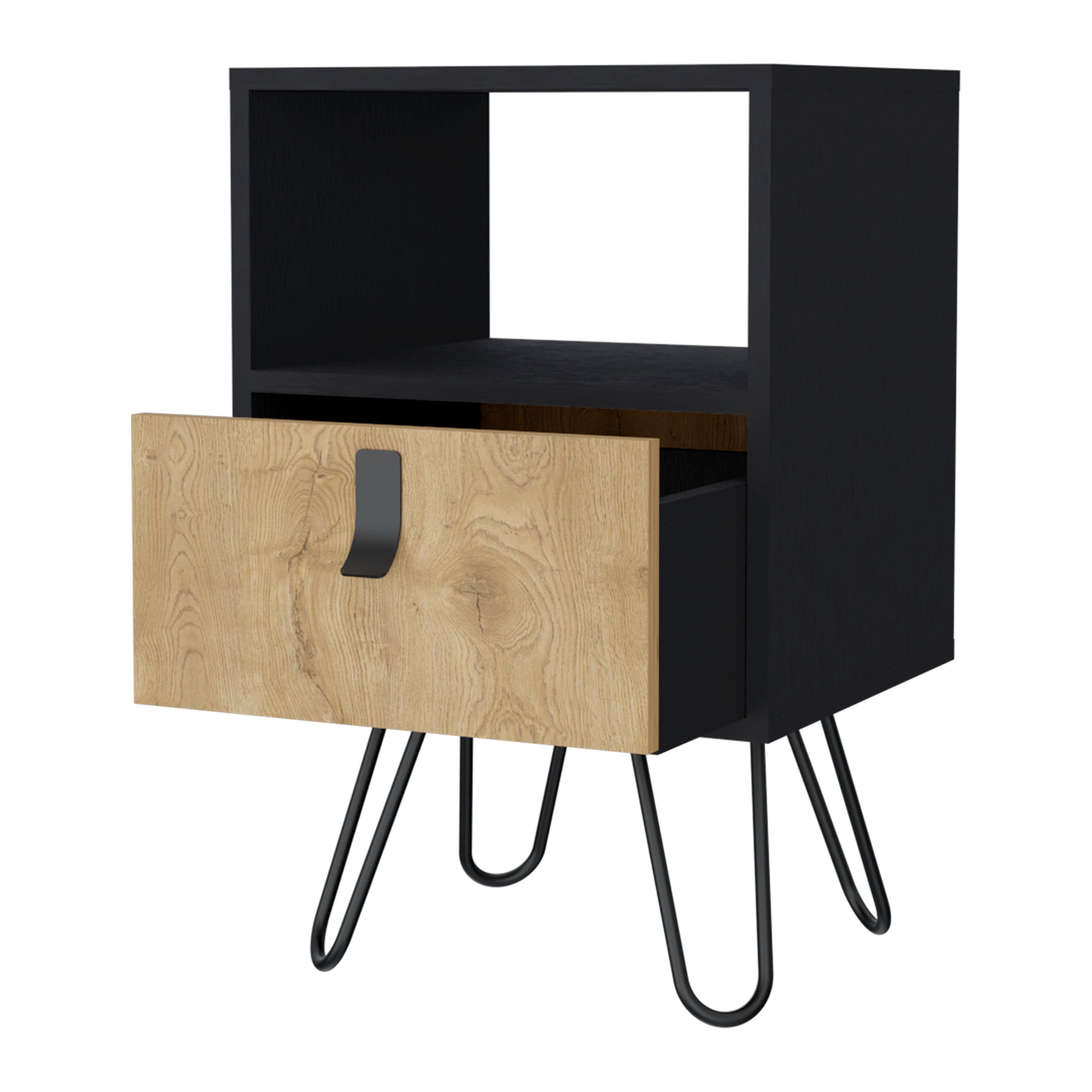 Black and Macadamia Hairpin Legs Nightstand