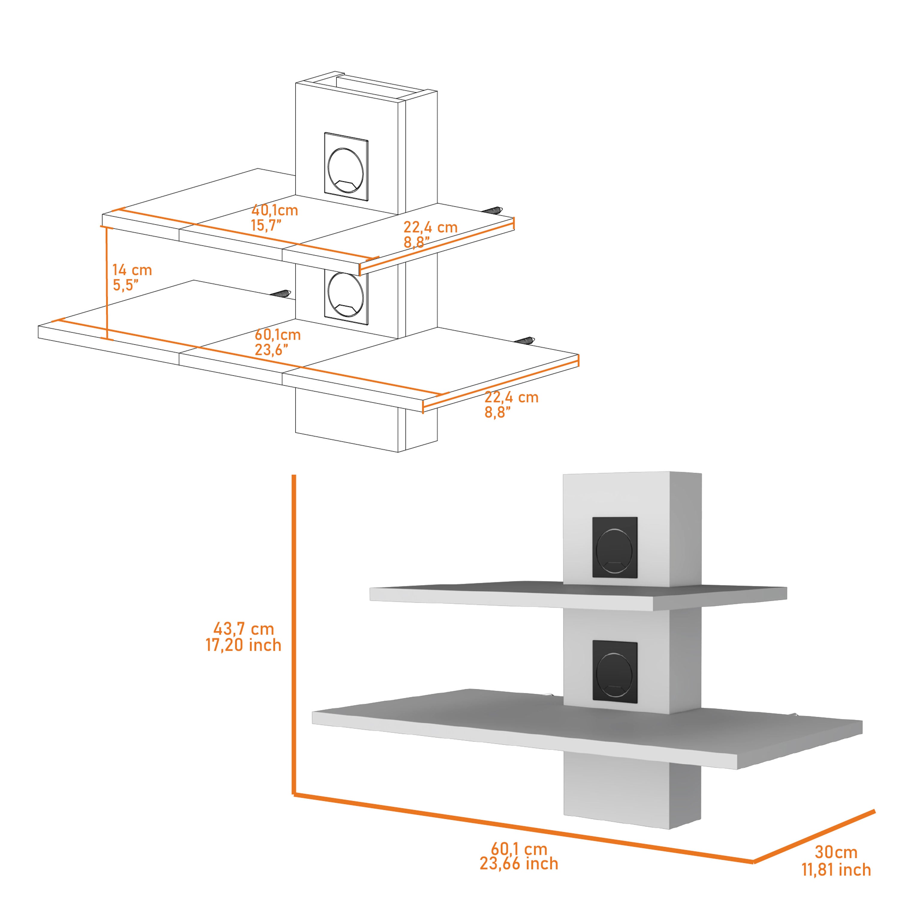 White Dual-Shelf Wall Floating Shelf