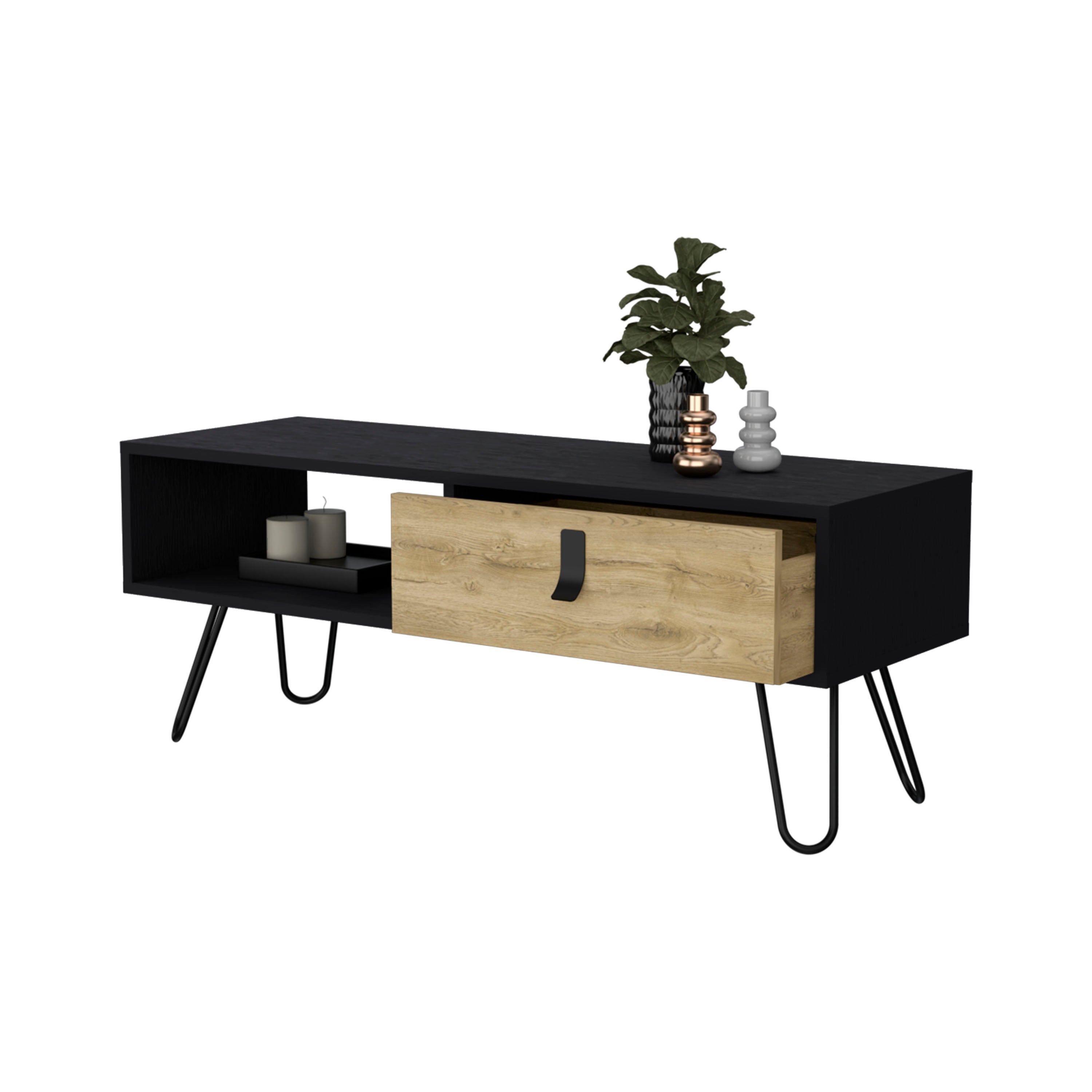 Black and Macadamia Hairpin Legs Coffee Table