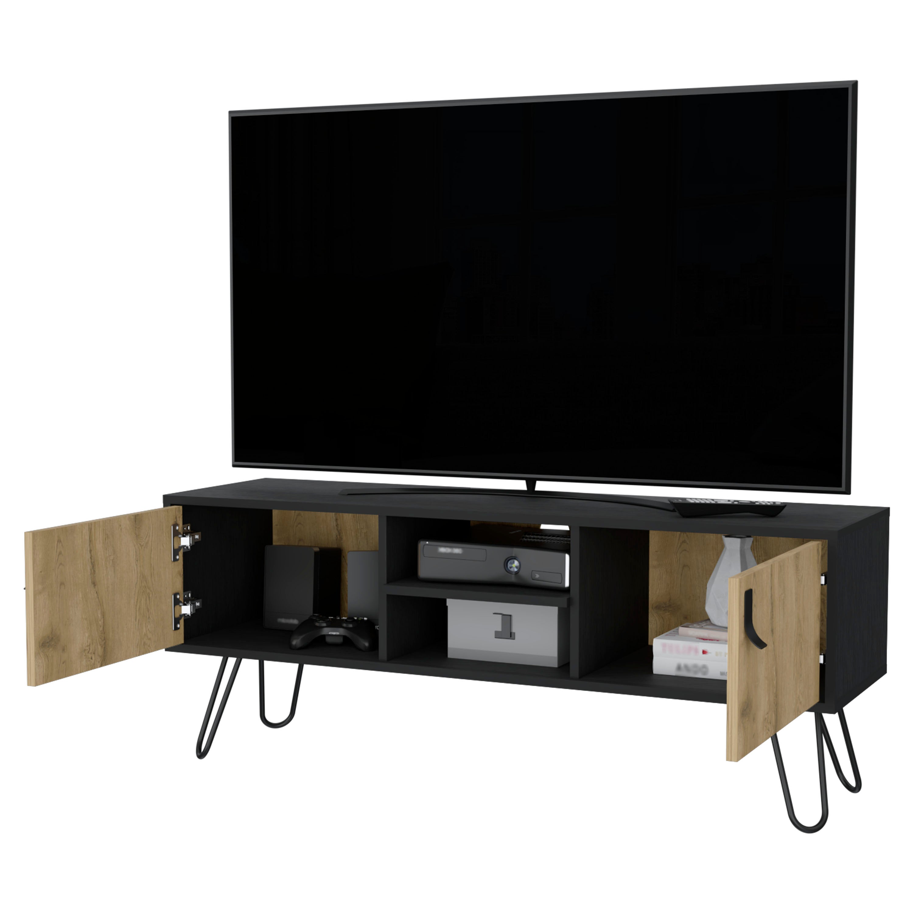 Black and Macadamia Hairpin Legs TV Rack