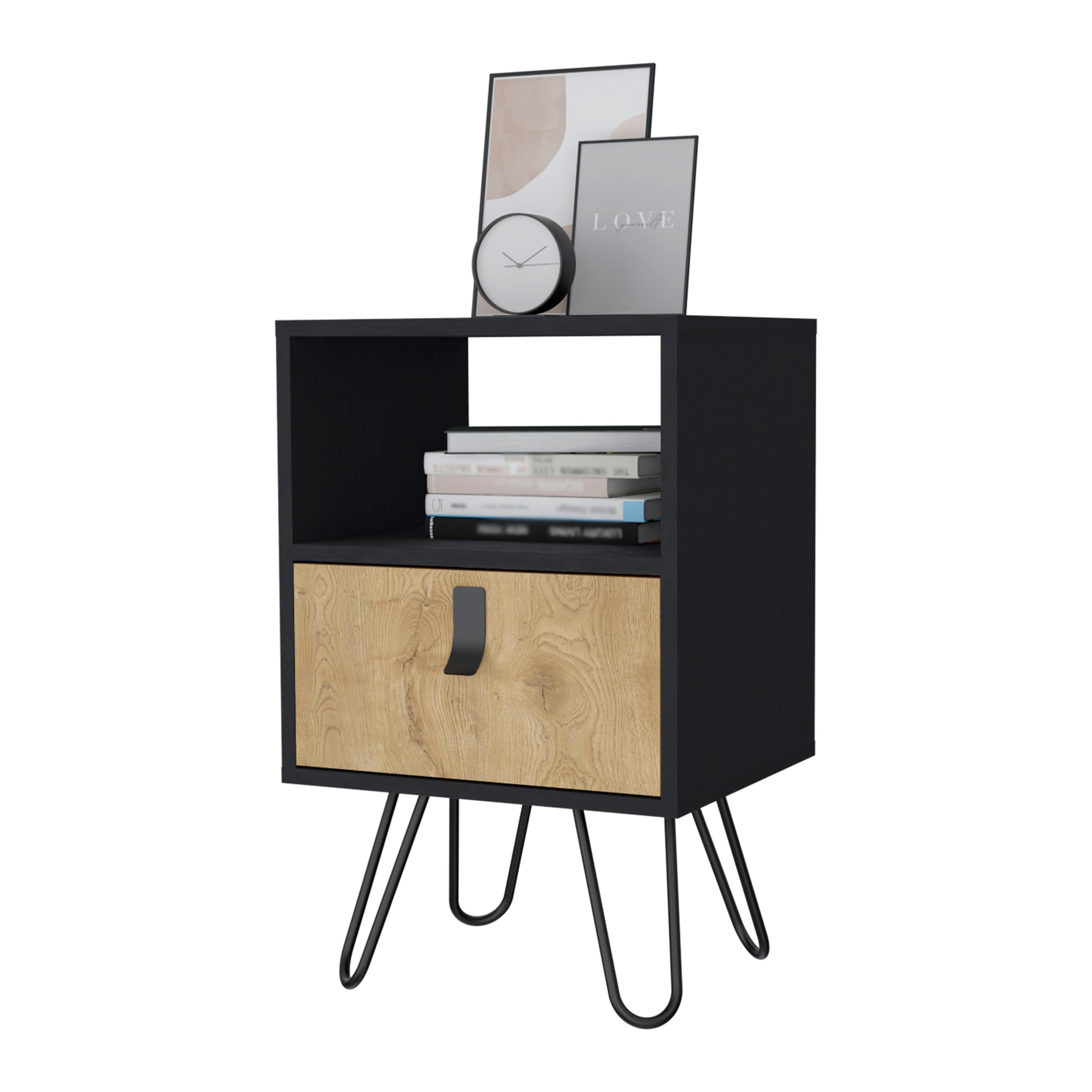 Black and Macadamia Hairpin Legs Nightstand