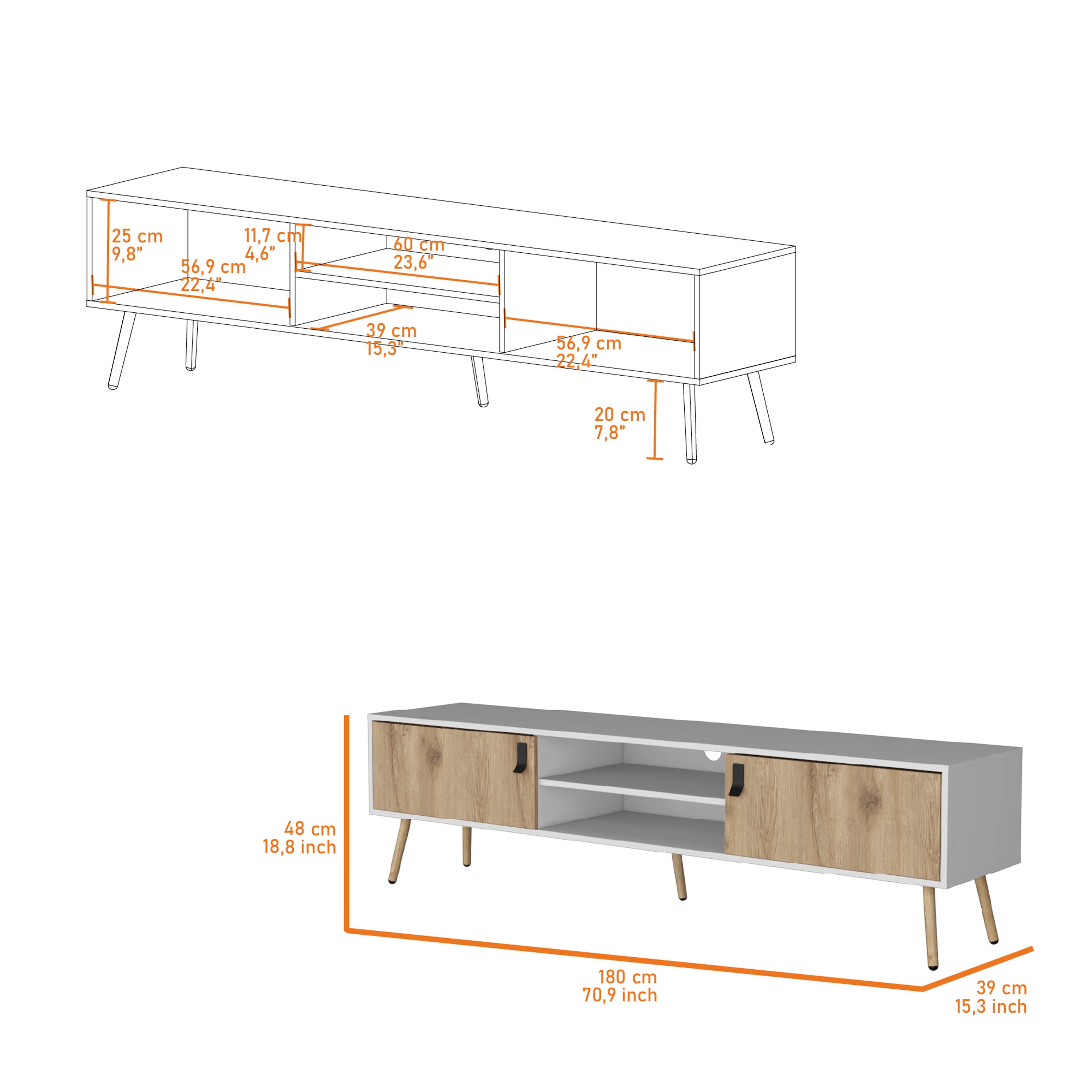 White and Macadamia 2 Hinged Drawers TV Rack