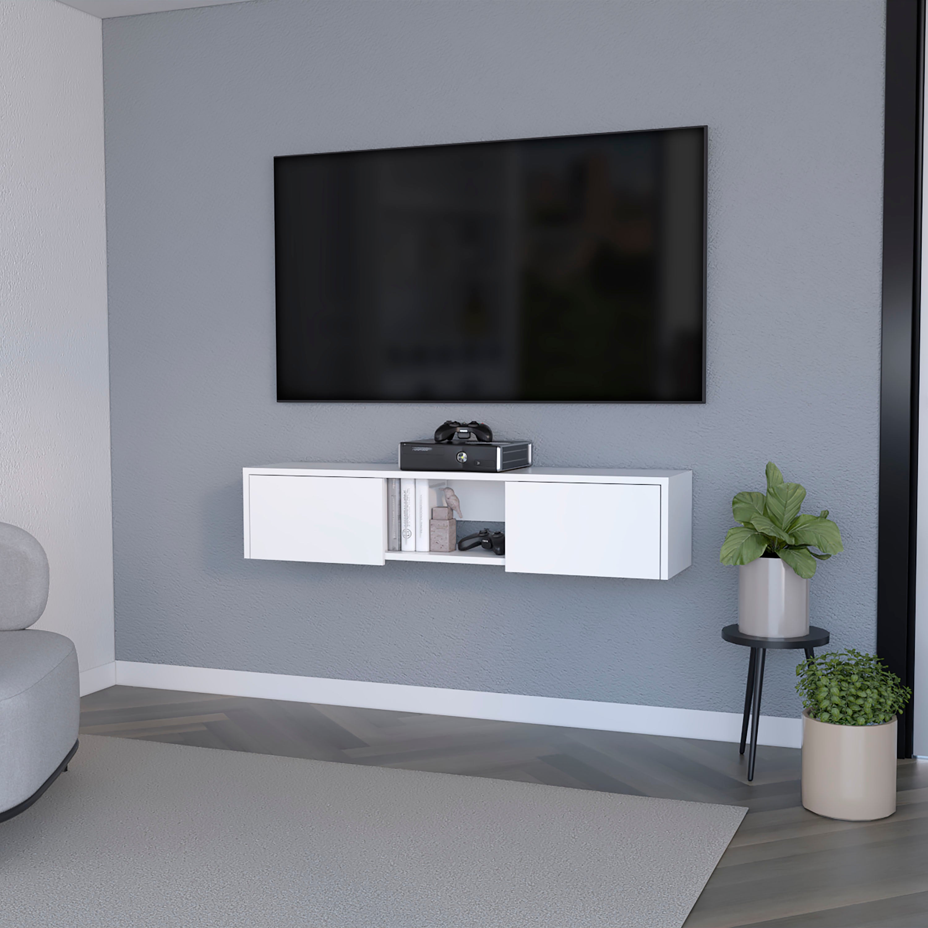 White 2-Door Floating TV Stand