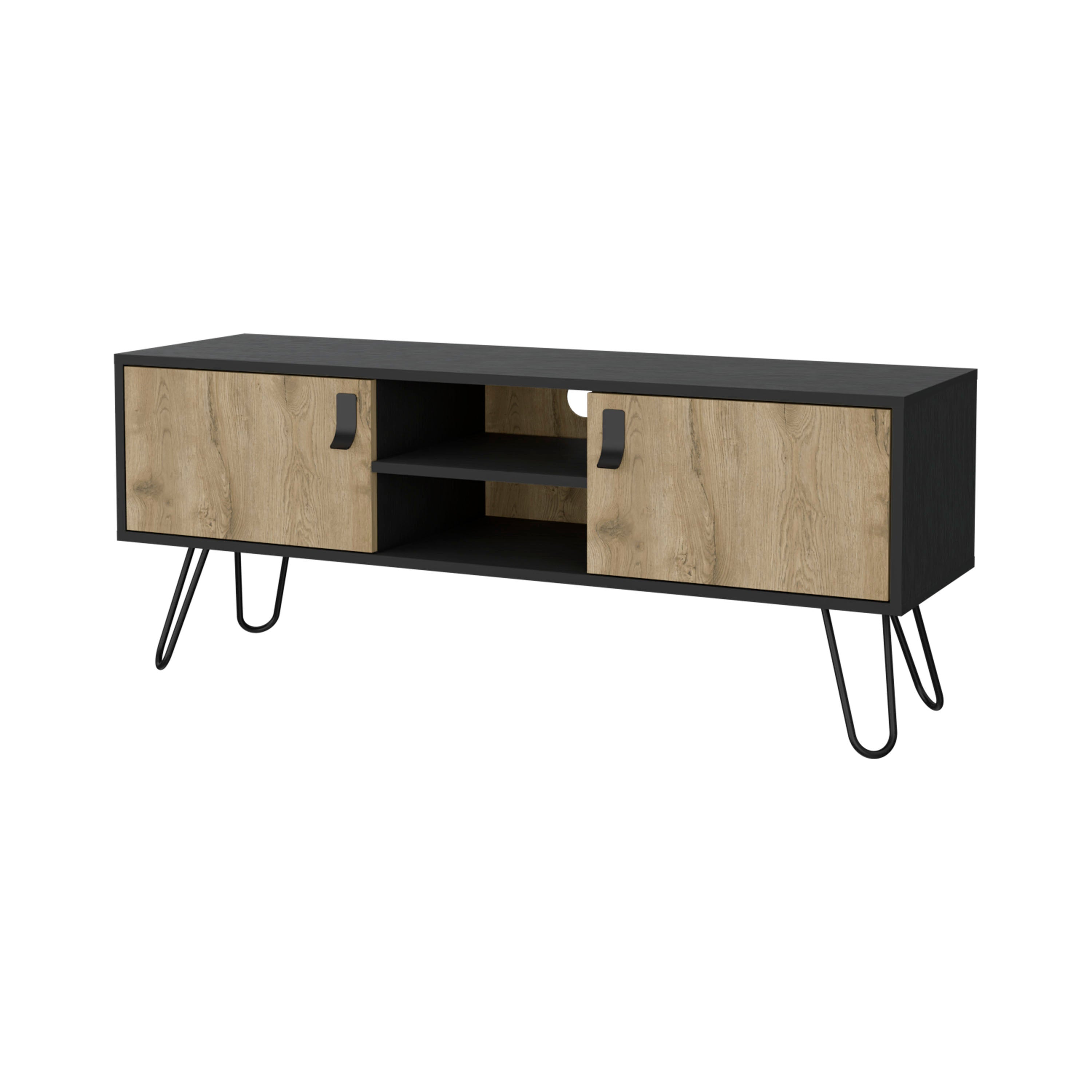 Black and Macadamia Hairpin Legs TV Rack