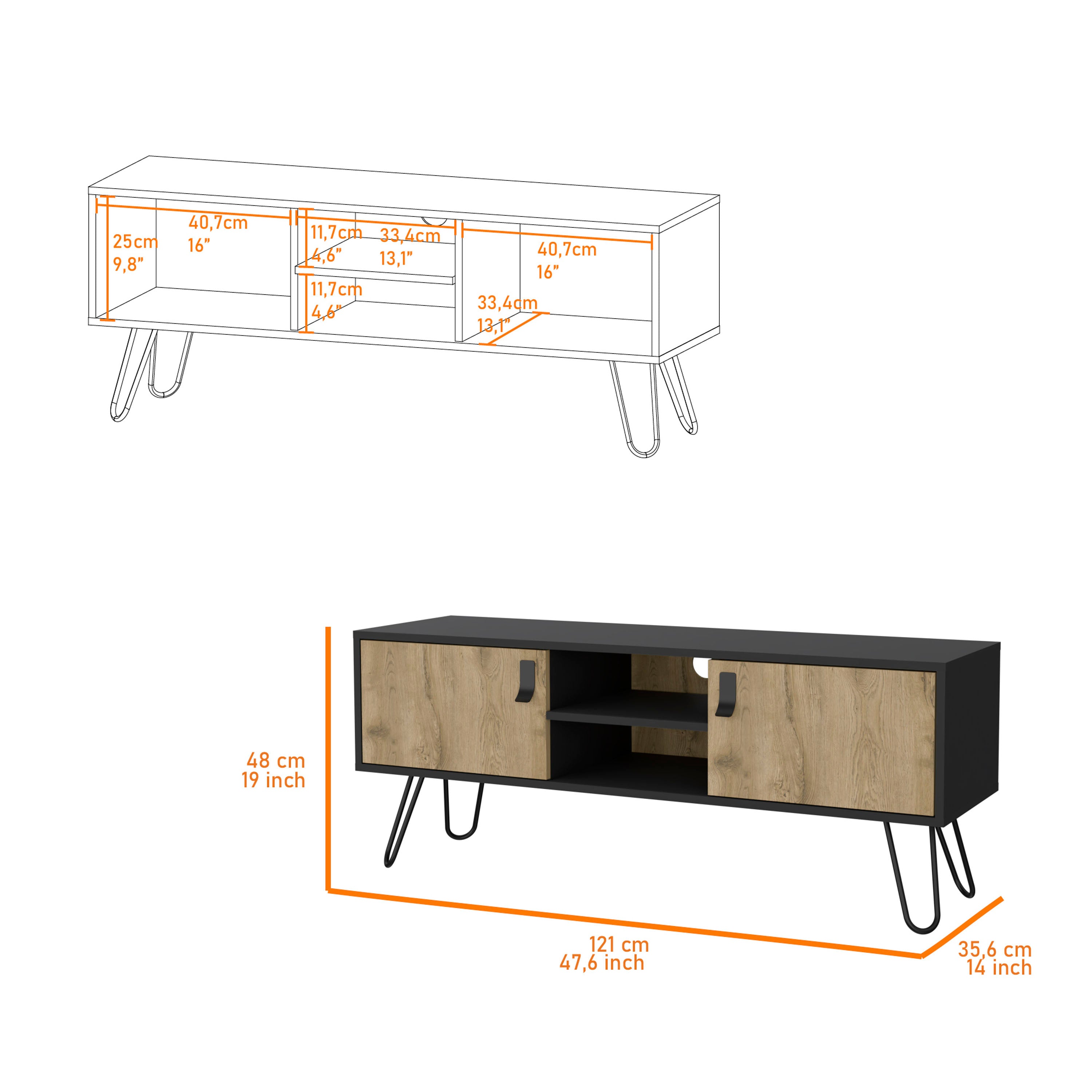 Black and Macadamia Hairpin Legs TV Rack