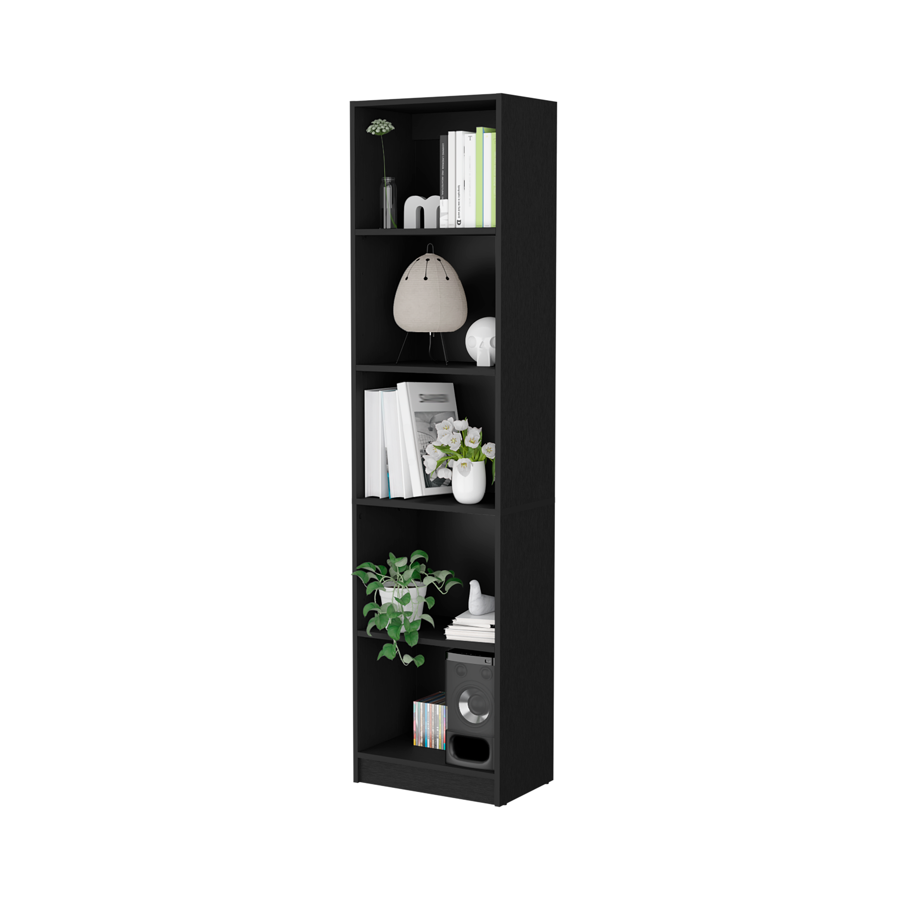 Zachary Black 5-Shelf Slim Bookcase