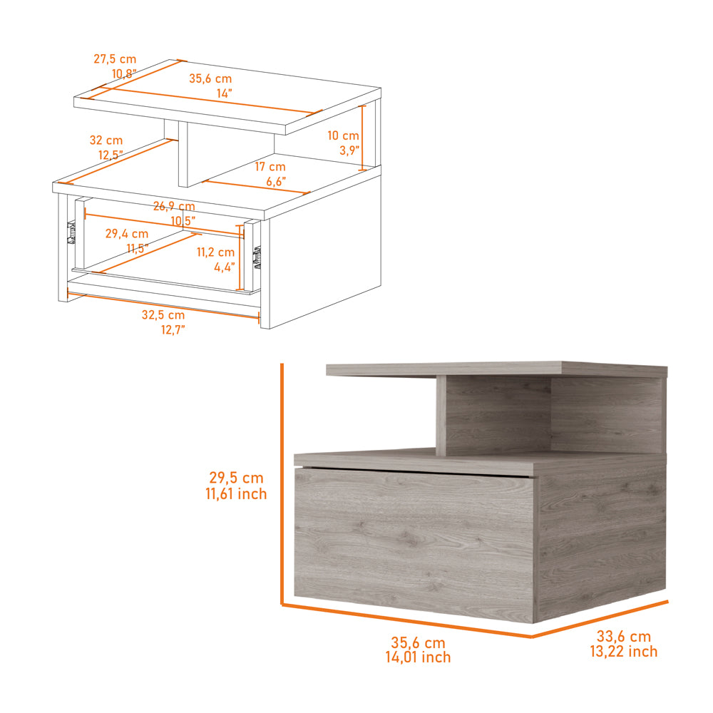 Light Gray 2-Tier Shelf Floating Nightstand