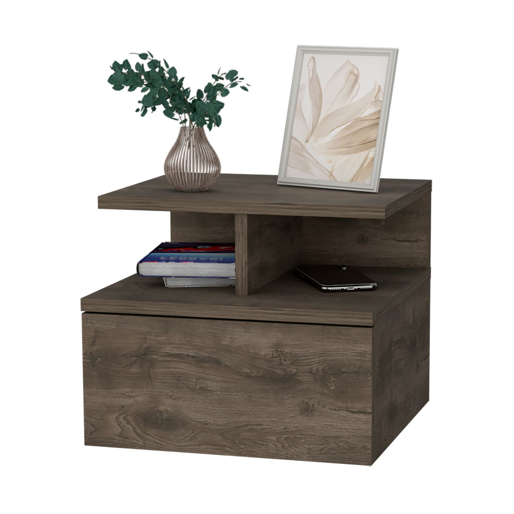 Dark Walnut 2-Tier Shelf Floating Nightstand