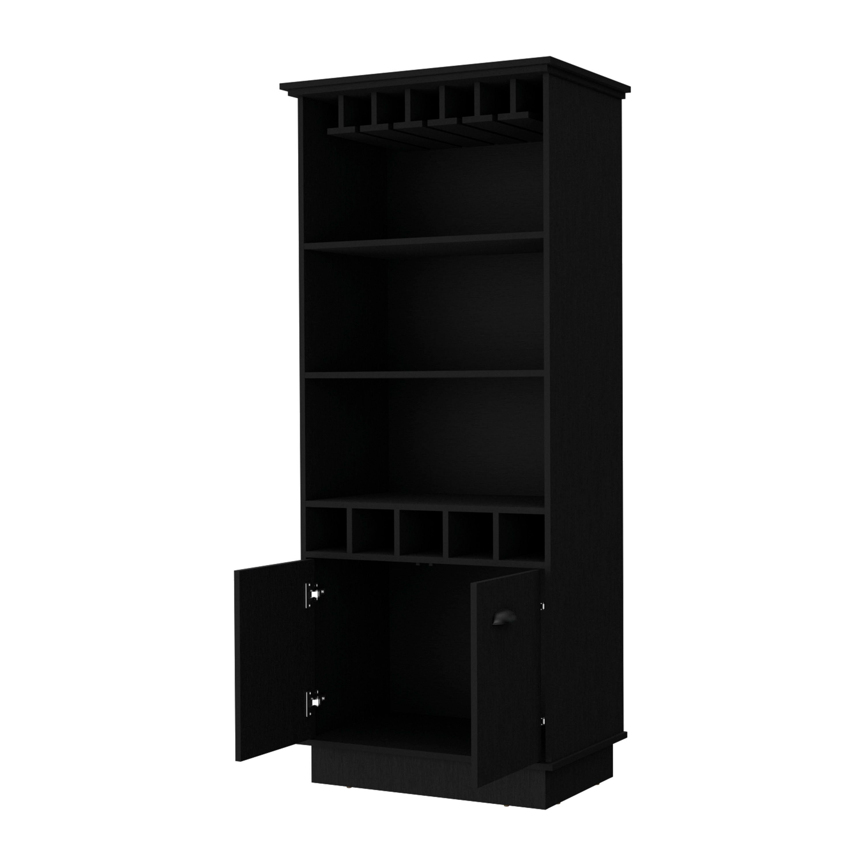 Black Glassware Rack Bar Cabinet