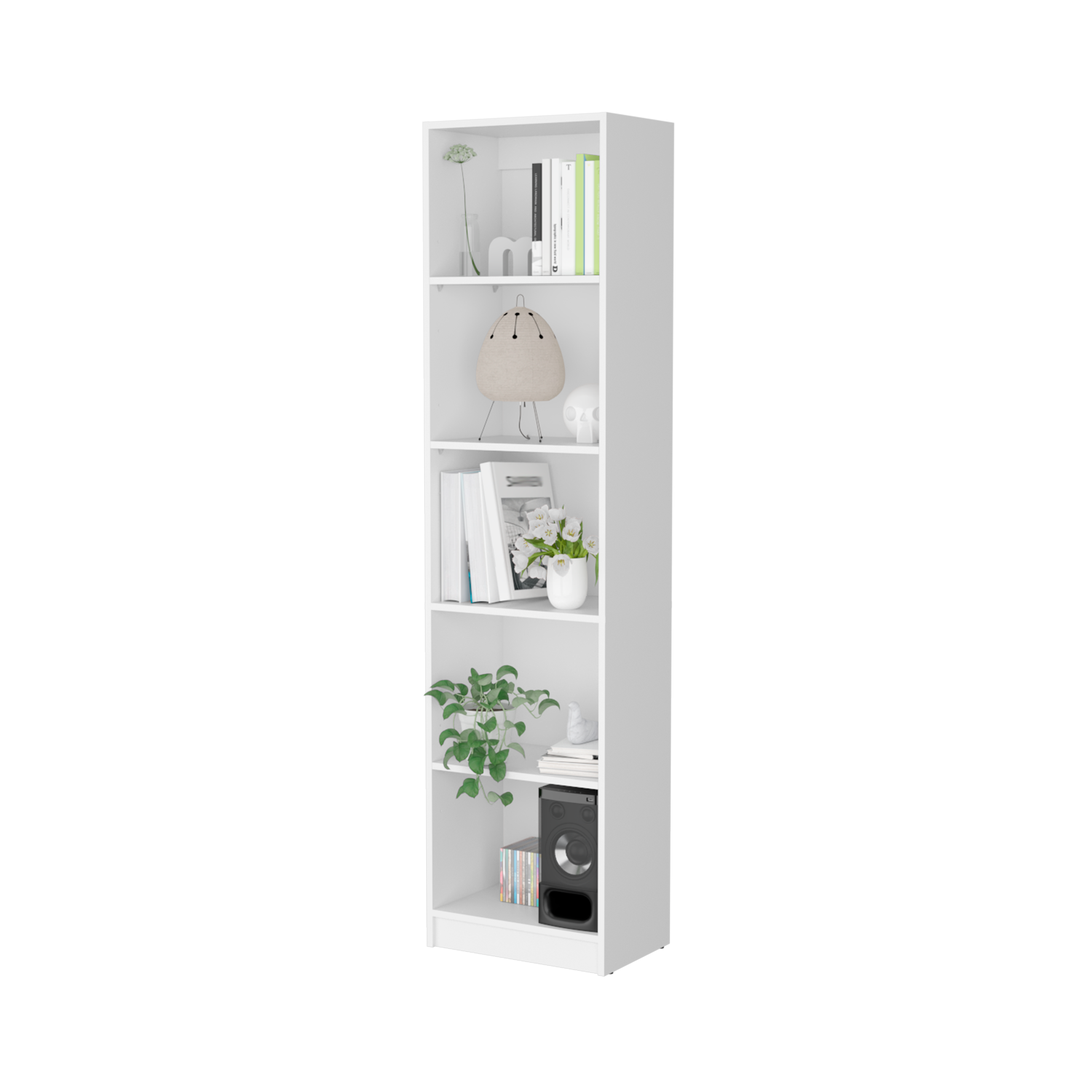 White 5-Shelf Slim Bookcase